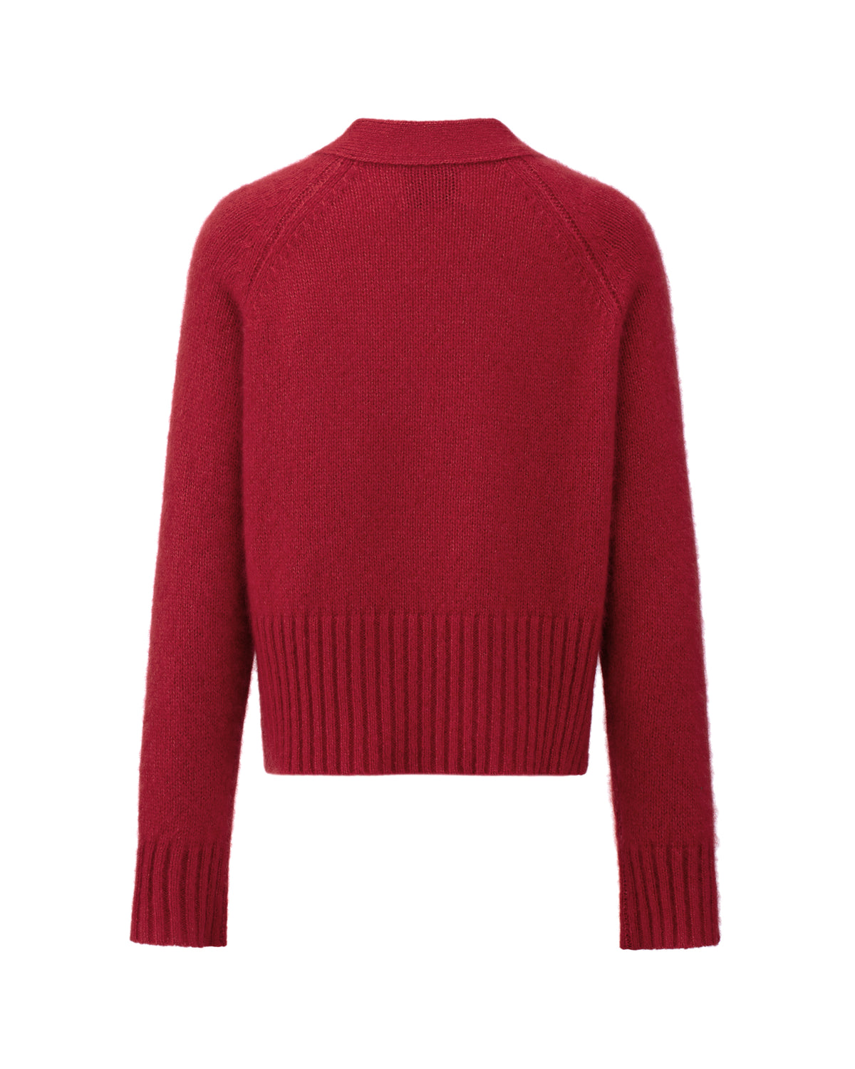 Damen Cardigan aus 75 % Kaschmir und 25 % Seide in Royal Garnet – glatt gestrickter Cardigan in mittelschwerer Qualität mit oversized Form in breiter, kurzer Silhouette. Das Modell verfügt über Raglanärmel, lange, relaxte Ärmel sowie Knöpfe aus waschbarem Leder. Saum und Ärmelbündchen sind in Rippstruktur gearbeitet und verleihen dem Cardigan einen modernen, lässigen Look.