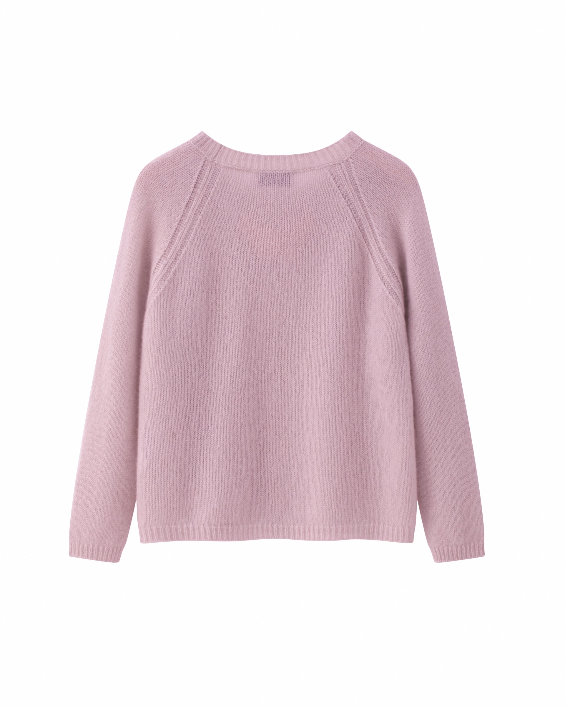 Damen Pullover in Light Raspberry (rosa) aus Kaschmir-Seide – leicht gestrickter Rundhalspullover mit relaxter Passform und langen, schmalen Ärmeln