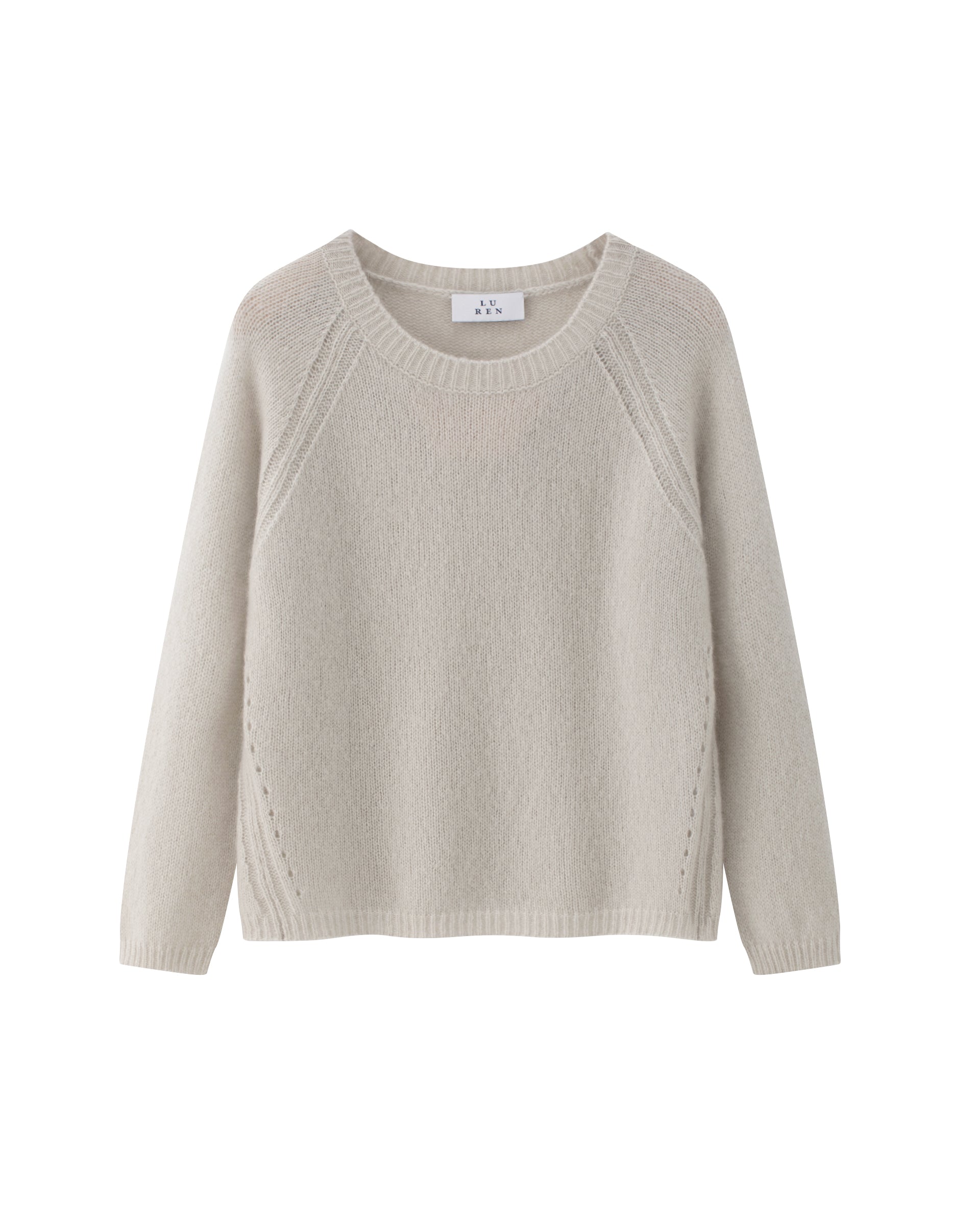 Damen Pullover in Royal Silver (grau) aus Kaschmir-Seide – leicht gestrickter Rundhalspullover mit relaxter Passform und langen, schmalen Ärmeln