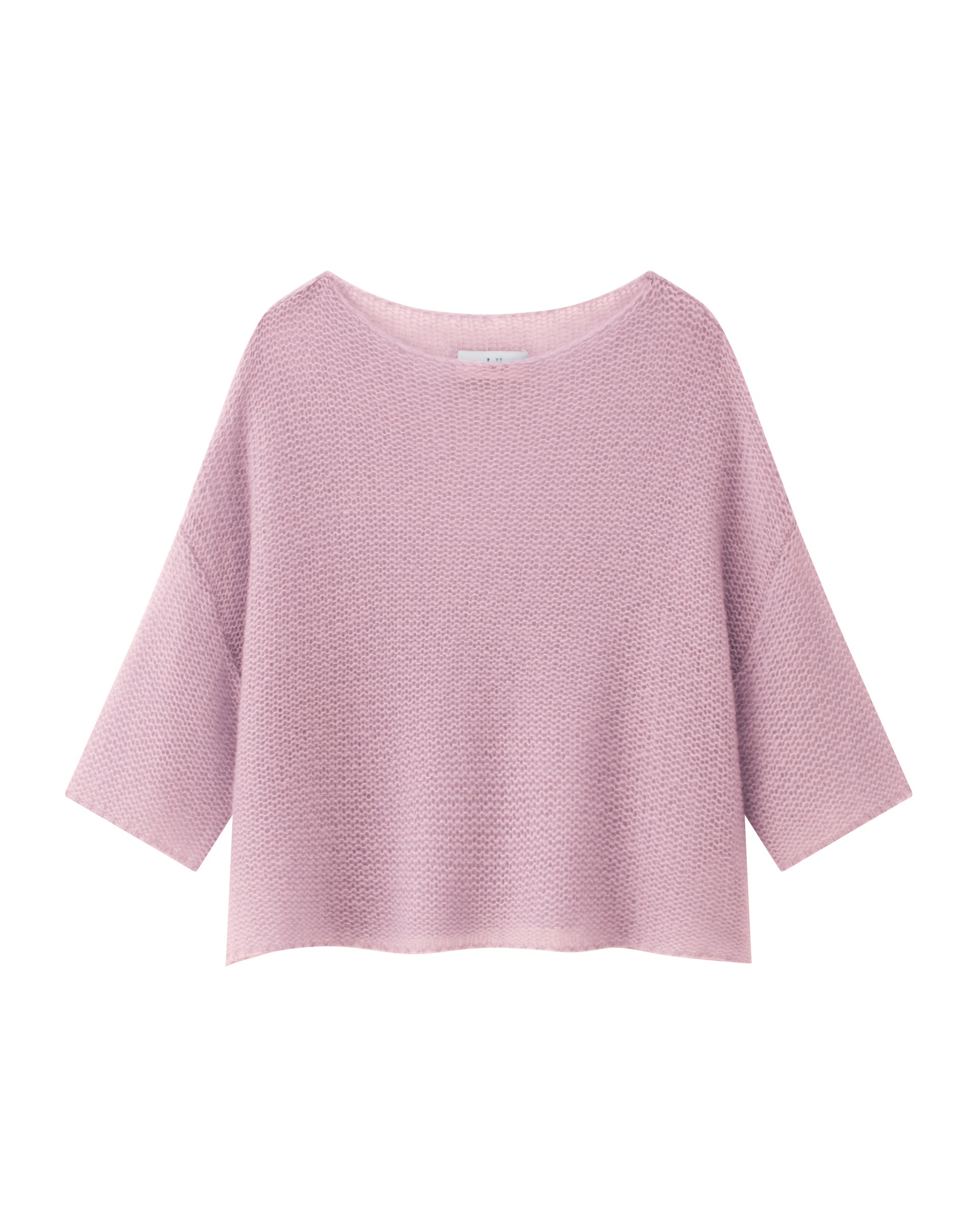 LU REN Damen Kurzarm Pullover in light raspberry (rosa) aus 75% Kaschmir, 25% Seide auf Links gestrickt, Leichte luftige 
Oversized Passform. 