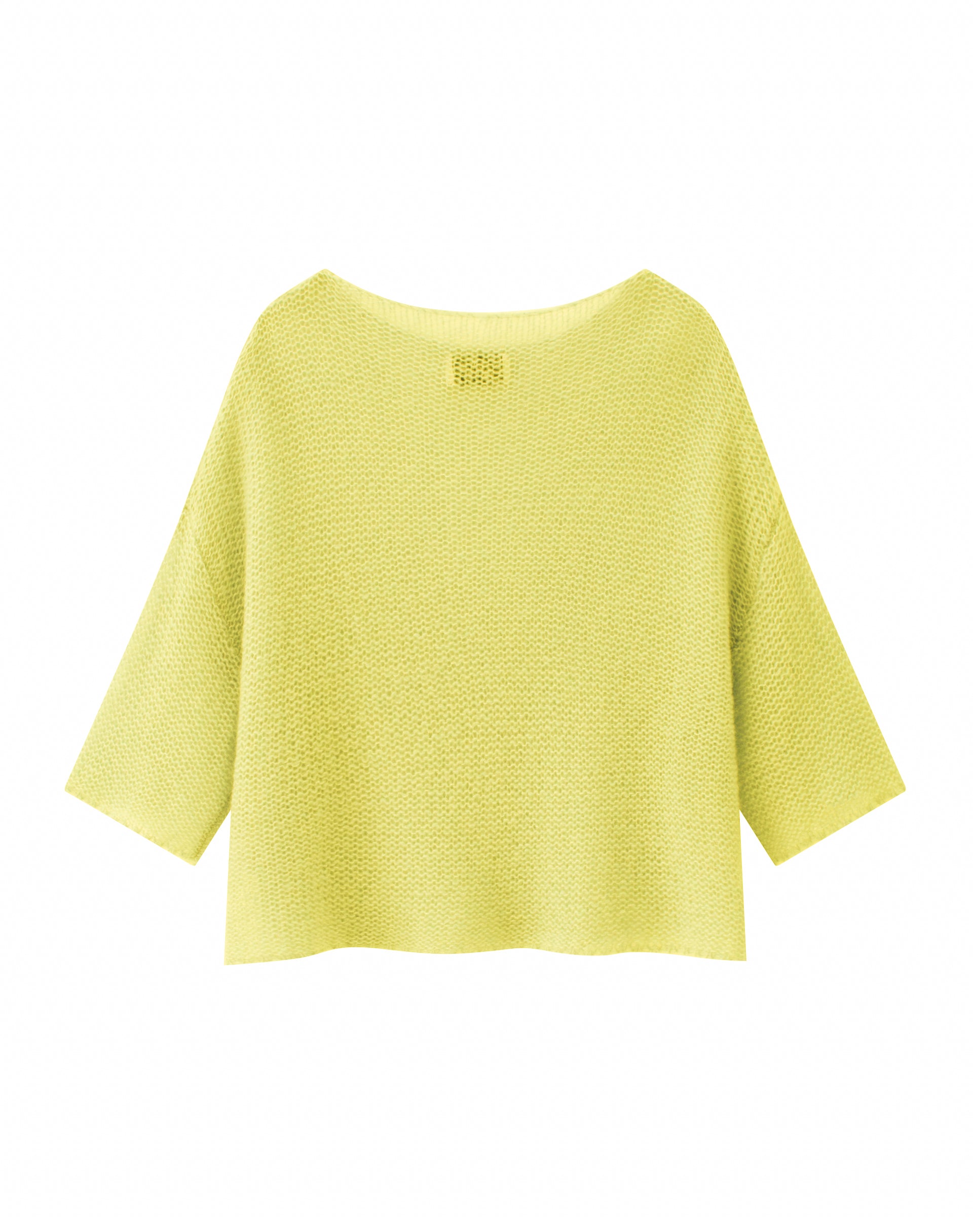 Damen Kurzarm Pullover in yellow jasper (gelb) aus 75% Kaschmir, 25% Seide
auf Links gestrickt, Leichte luftige 
Oversized Passform. 