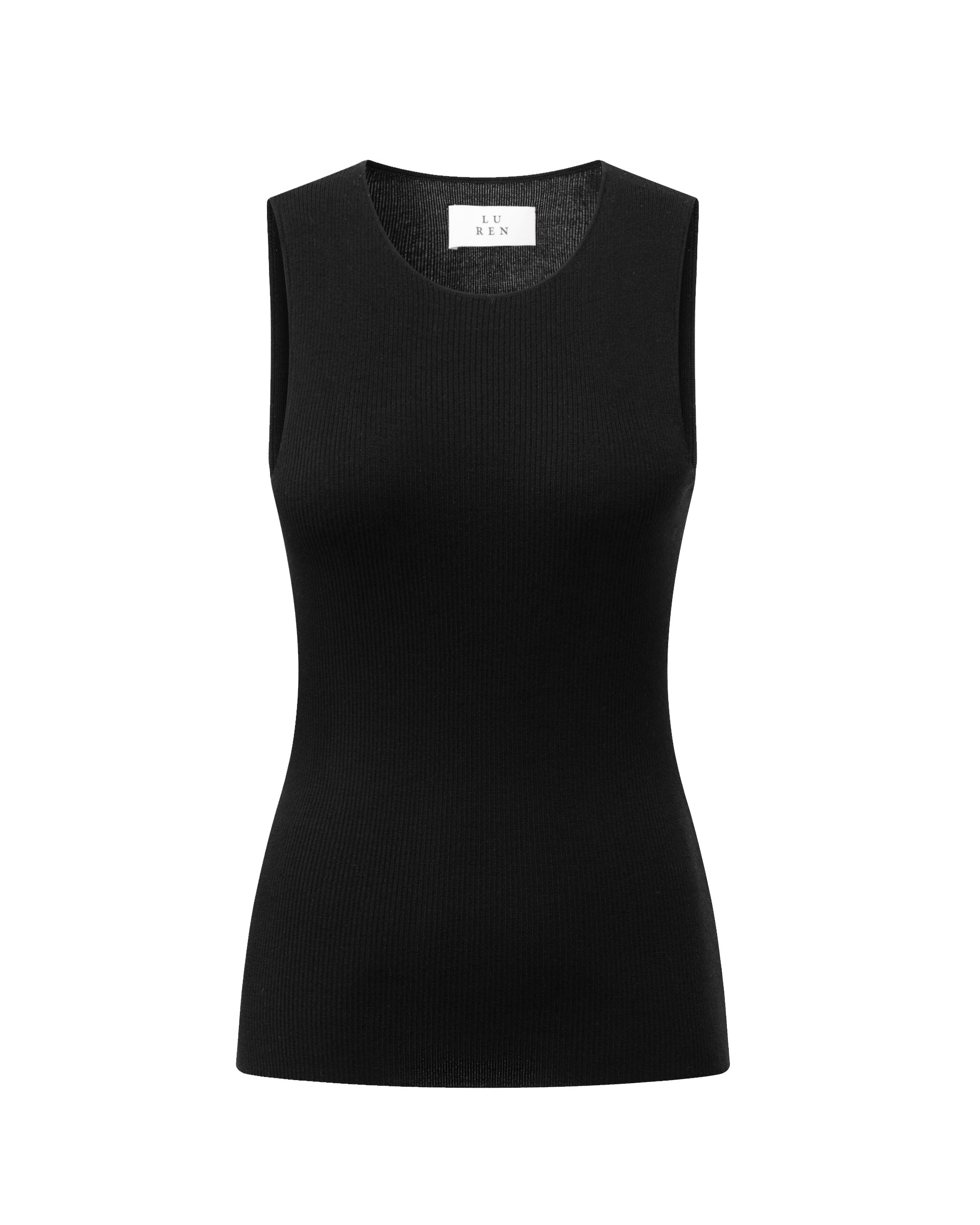 Damen Top in black (schwarz) aus 100 % Extra Fine Merino – feiner Rippstrick, sehr elastisch, figurbetonter Schnitt, Rundhalsausschnitt und klassische Schulterform