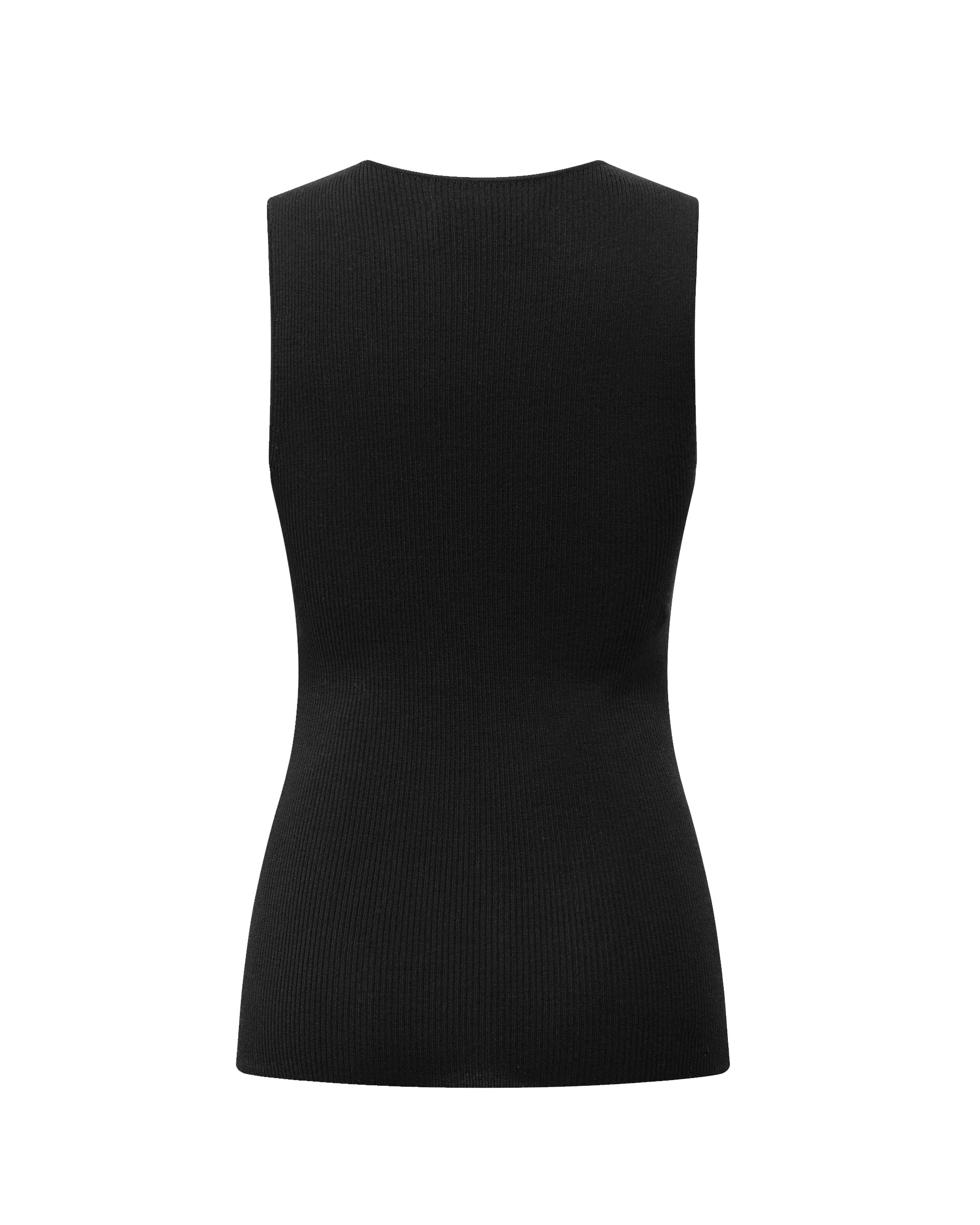 Damen Top in black (schwarz) aus 100 % Extra Fine Merino – feiner Rippstrick, sehr elastisch, figurbetonter Schnitt, Rundhalsausschnitt und klassische Schulterform