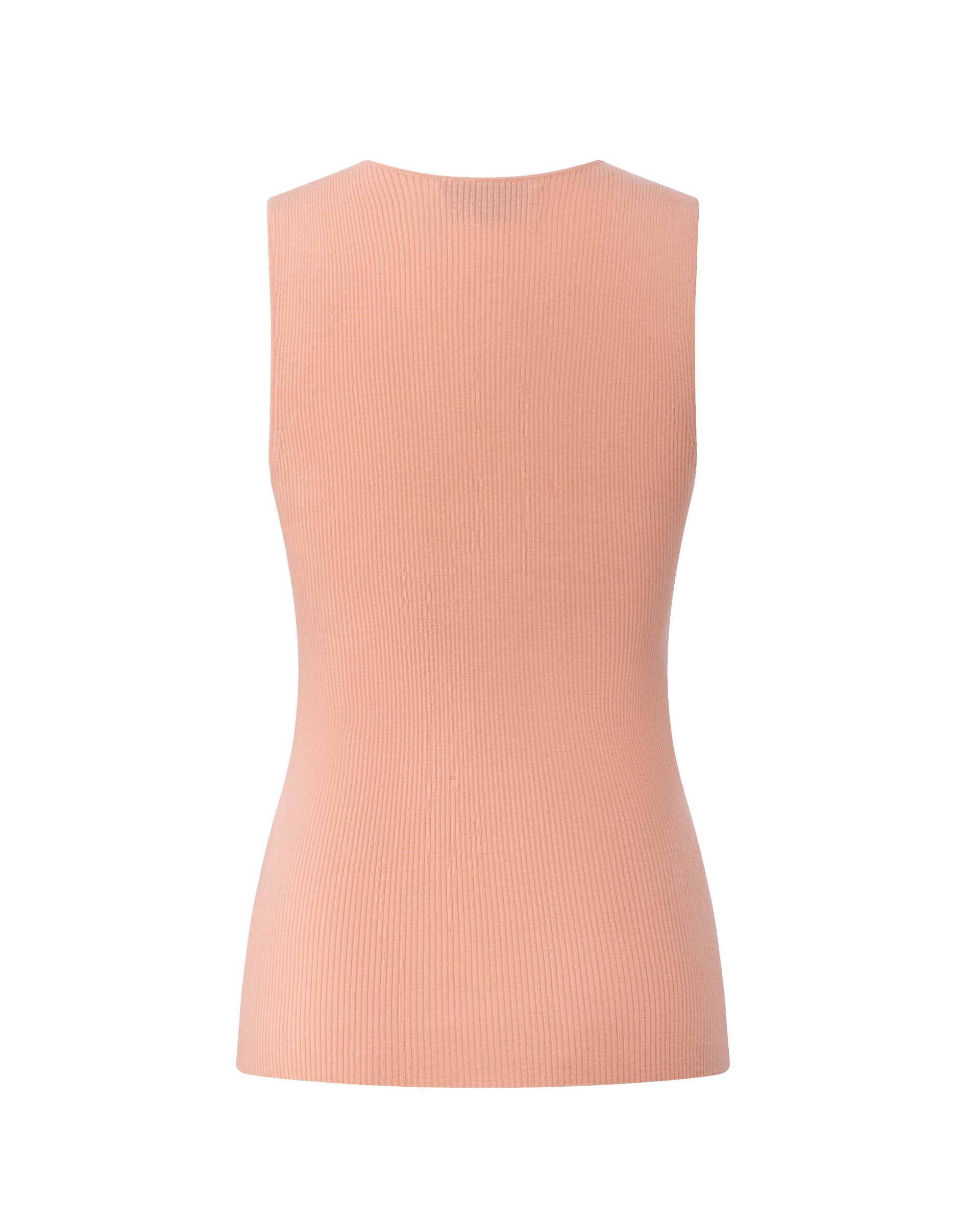 Damen Top in orange blush (pfirsich) aus 100 % Extra Fine Merino – feiner Rippstrick, sehr elastisch, figurbetonter Schnitt, Rundhalsausschnitt und klassische Schulterform