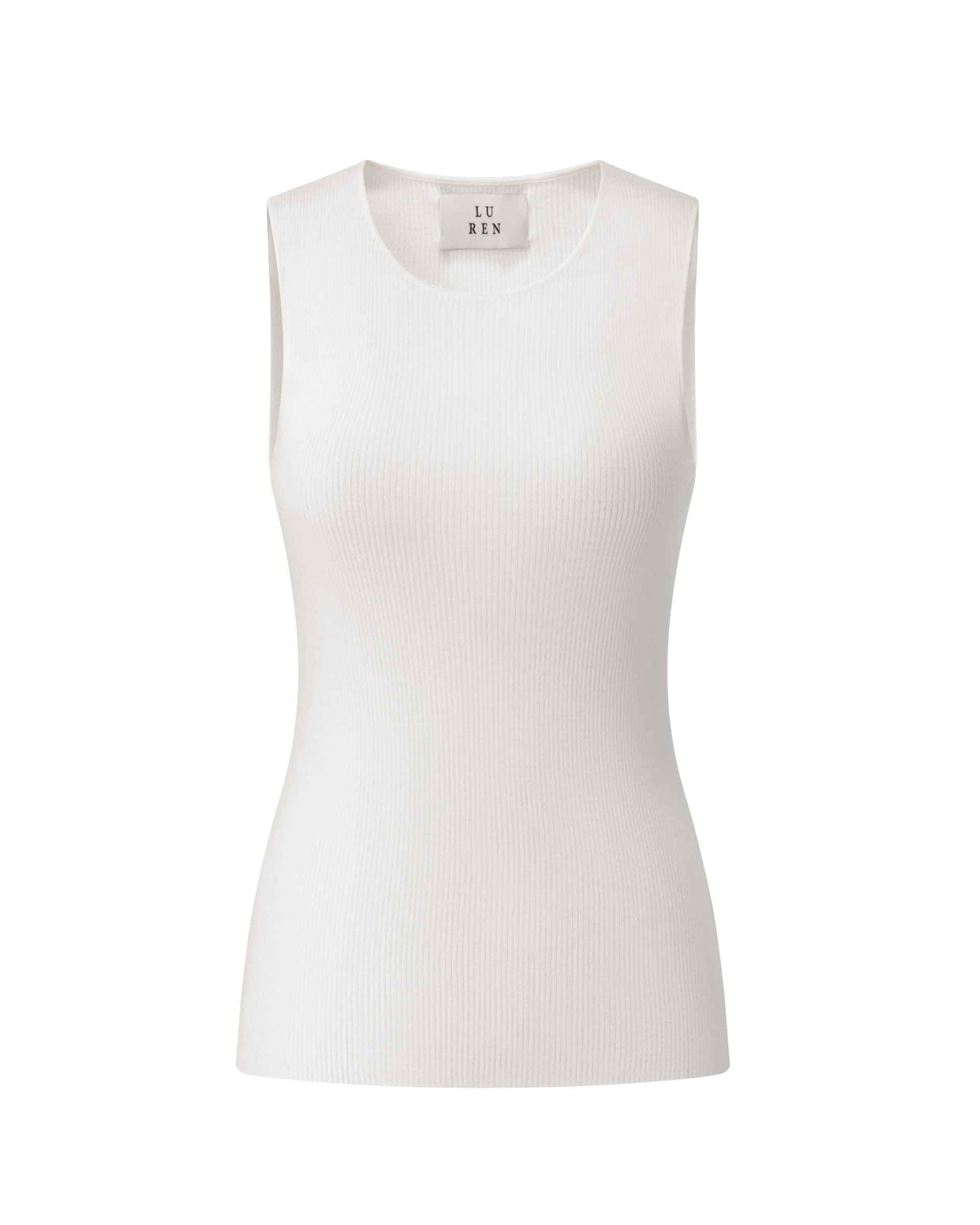 Damen Top in white (weiß) aus 100 % Extra Fine Merino – feiner Rippstrick, sehr elastisch, figurbetonter Schnitt, Rundhalsausschnitt und klassische Schulterform