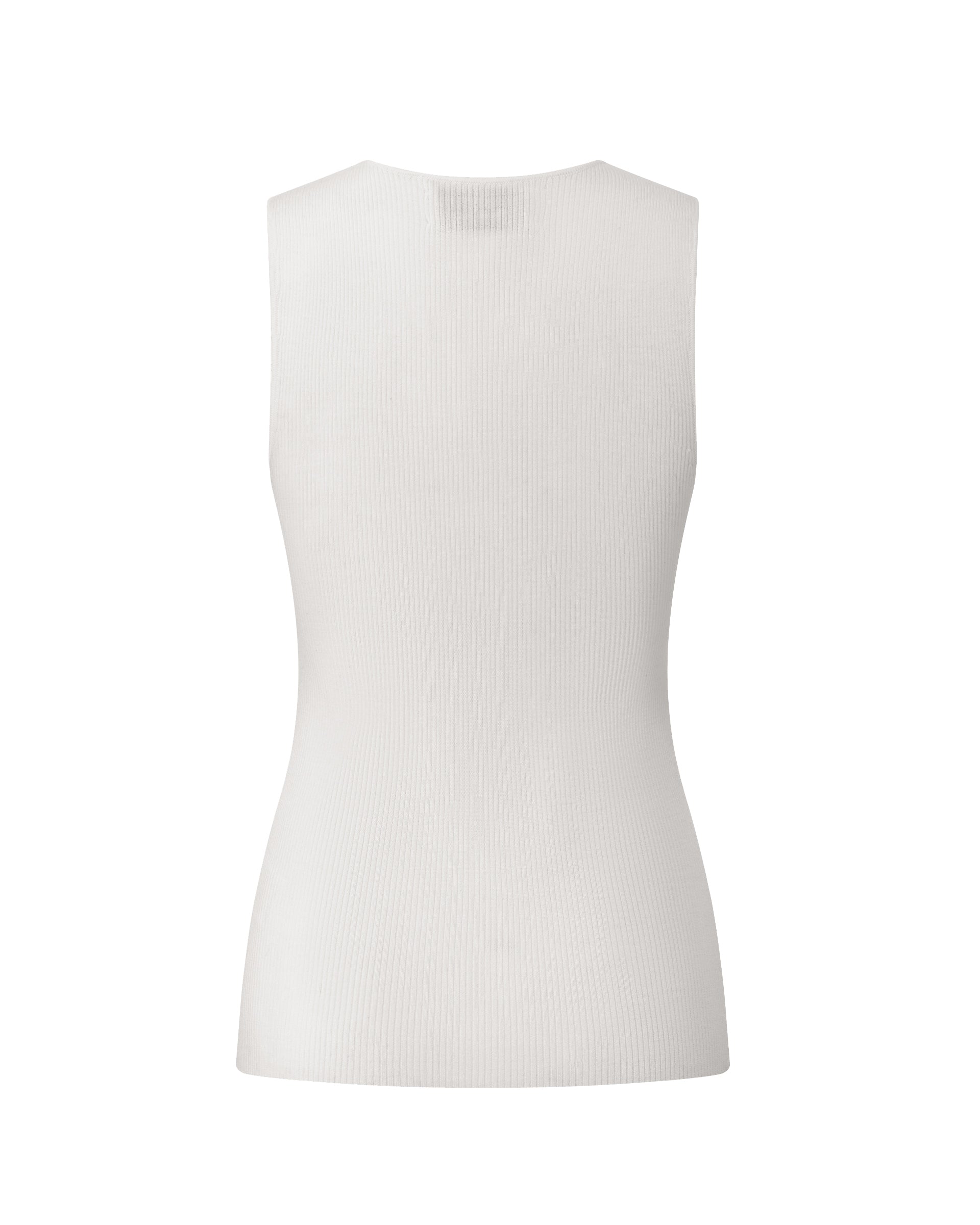 Damen Top in white (weiß) aus 100 % Extra Fine Merino – feiner Rippstrick, sehr elastisch, figurbetonter Schnitt, Rundhalsausschnitt und klassische Schulterform