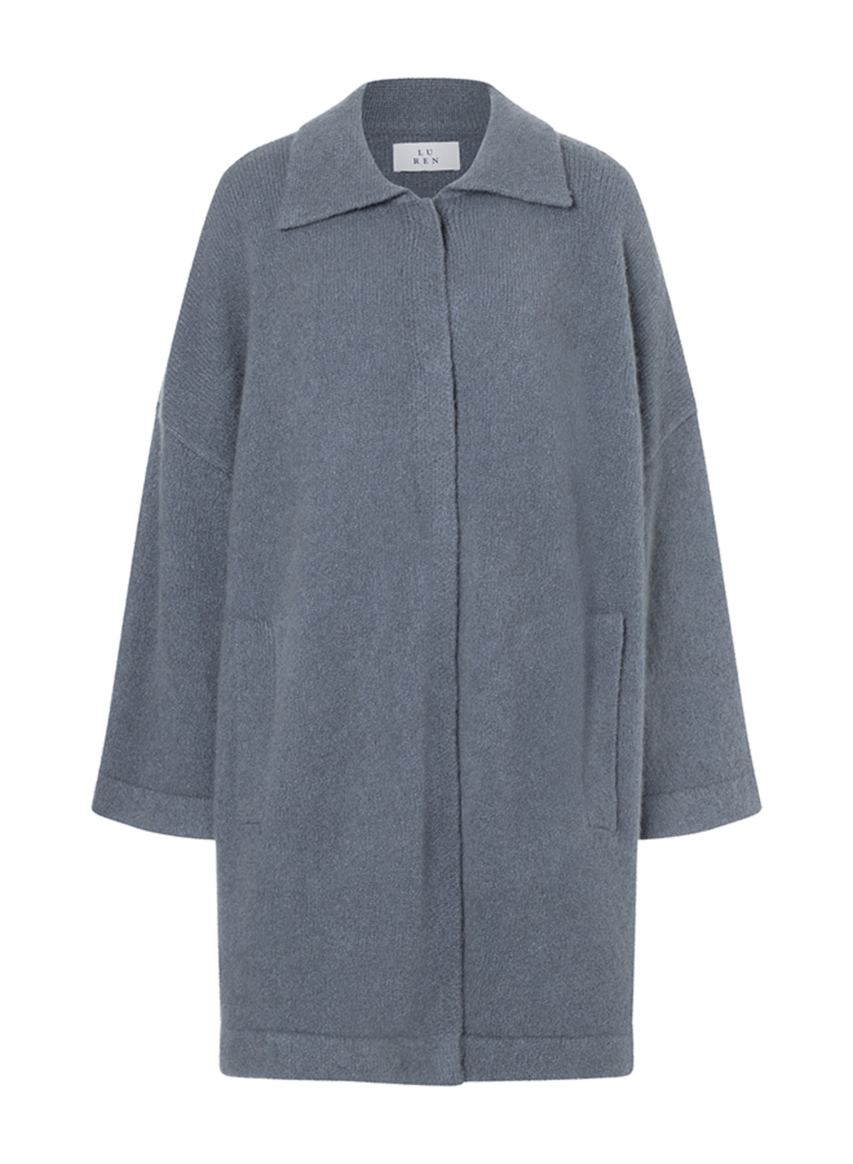 Damen Mantel aus 80% Kaschmir, 18% Polyamid, 2% Elastan in Storm – Locker fallender Cardigan in Oversized-Passform mit überschnittenen Schultern, langen, weiten Ärmeln und praktischen Eingrifftaschen.