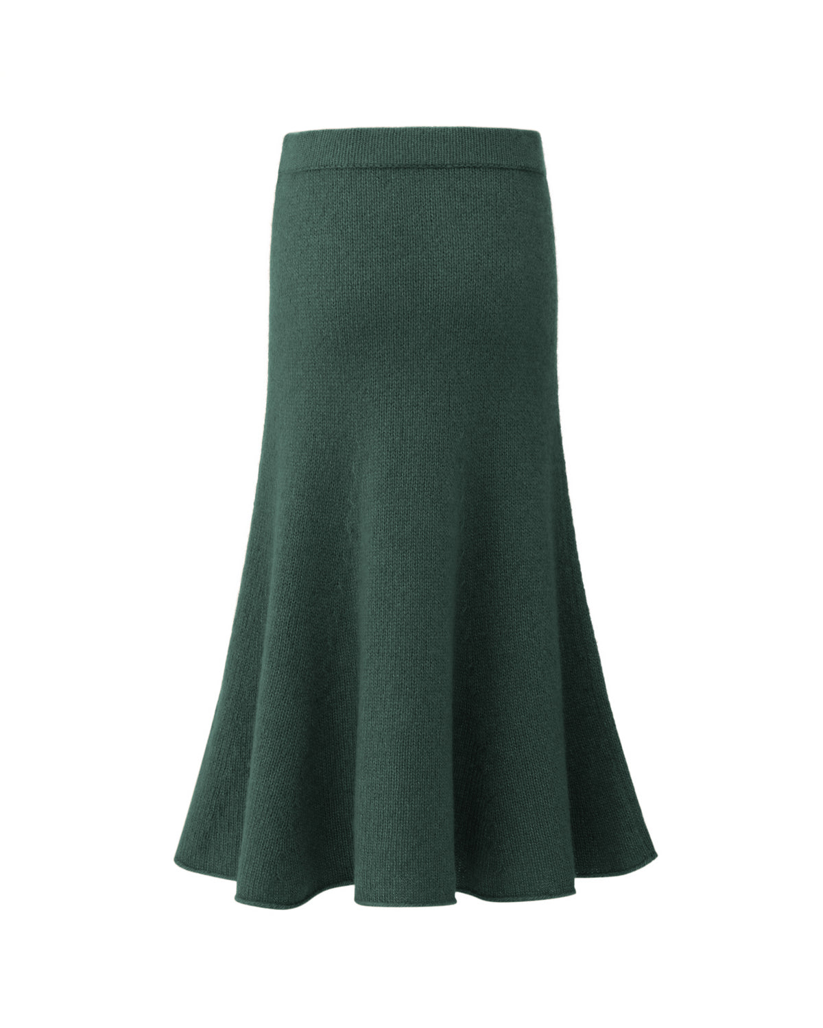 Damen Strickrock aus 75 % Kaschmir und 25 % Seide in Emerald – glatt gestrickter Rock in grober Strickqualität mit figurbetonter A-Linie und Midi-Länge. Das Modell verfügt über einen Taillenbund mit Gummizug und verbindet eine feminine Silhouette mit hohem Tragekomfort.