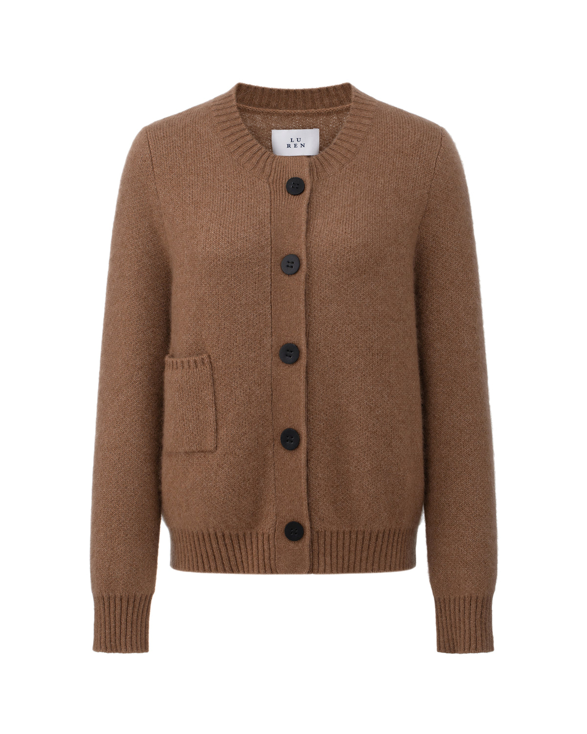 Damen Cardigan aus 75 % Kaschmir und 25 % Seide in Vintage Cocoa – glatt gestrickter Cardigan in mittelschwerer Qualität mit körperbetonter Passform, Rundhalsausschnitt mit Kragen in Rippstruktur sowie klassischer Schulterform und langen, schmalen Ärmeln. Ärmelbündchen und Saum sind in Rippstruktur gearbeitet. Knöpfe aus waschbarem Leder und eine kleine aufgesetzte Tasche unterhalb der rechten Brust verleihen dem Modell stilvolle Designakzente.