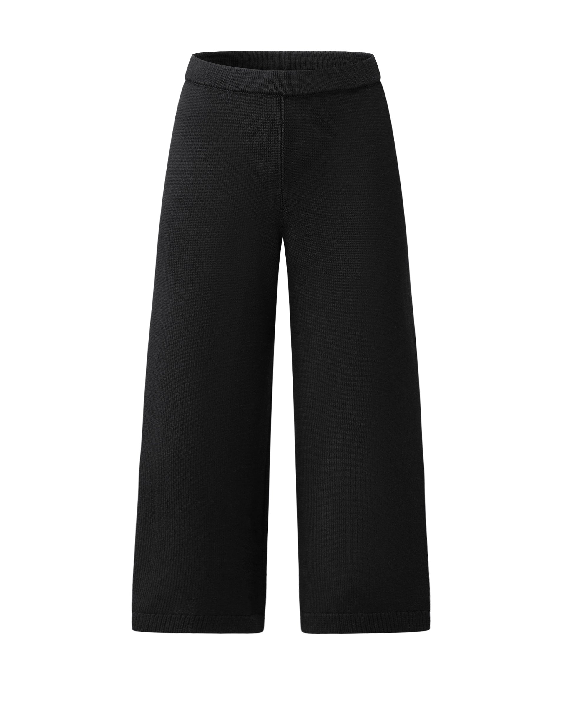 Damen Hose in schwarz (black) aus 100 % Seide – mittelschwerer, glatt und kompakt gestrickter Stoff, gerades verkürztes Bein und Taillenbund mit Gummizug