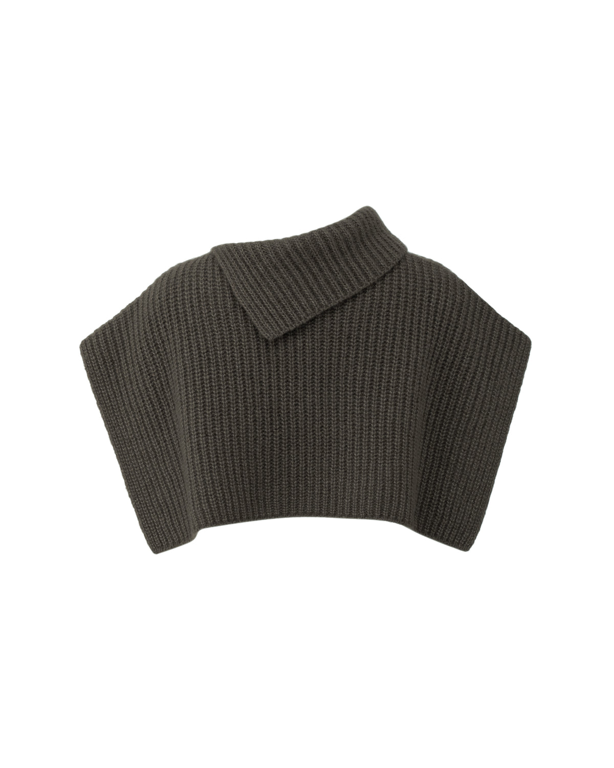 Damen Poncho aus 75% Kaschmir, 25% Seide in Black Forest – Ärmelloser Poncho in verkürzter Schnittform mit asymmetrisch geformtem, breitem, umgelegtem Rippstrickkragen und vertikaler Rippstrickstruktur.
