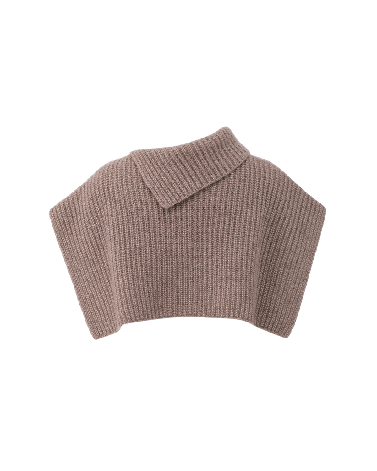 Damen Poncho aus 75% Kaschmir, 25% Seide in Natural Twine – Ärmelloser Poncho in verkürzter Schnittform mit asymmetrisch geformtem, breitem, umgelegtem Rippstrickkragen und vertikaler Rippstrickstruktur.