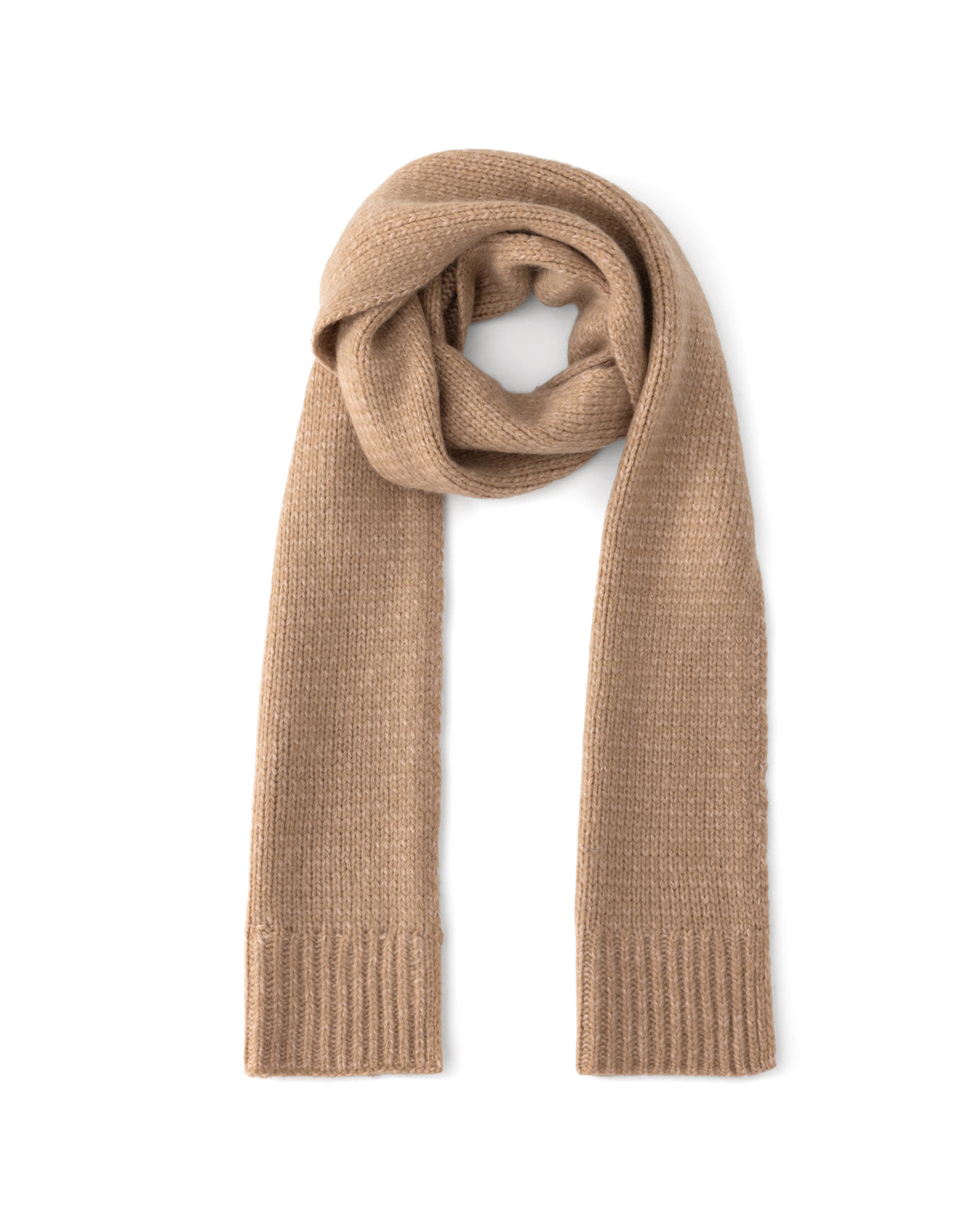 Schal aus 75% Kaschmir, 25% Seide in Sand Rose – Glatt gestrickter Schal mit Saumabschluss in Rippstruktur.