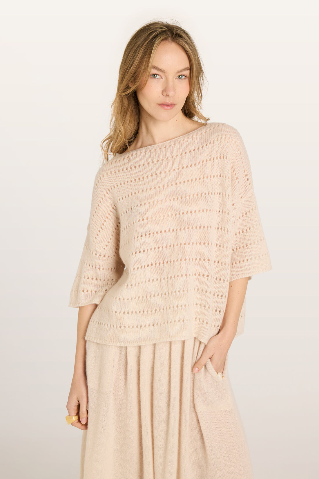 LU REN Kaschmir-Seide Pullover ELMA Rundhals Creme