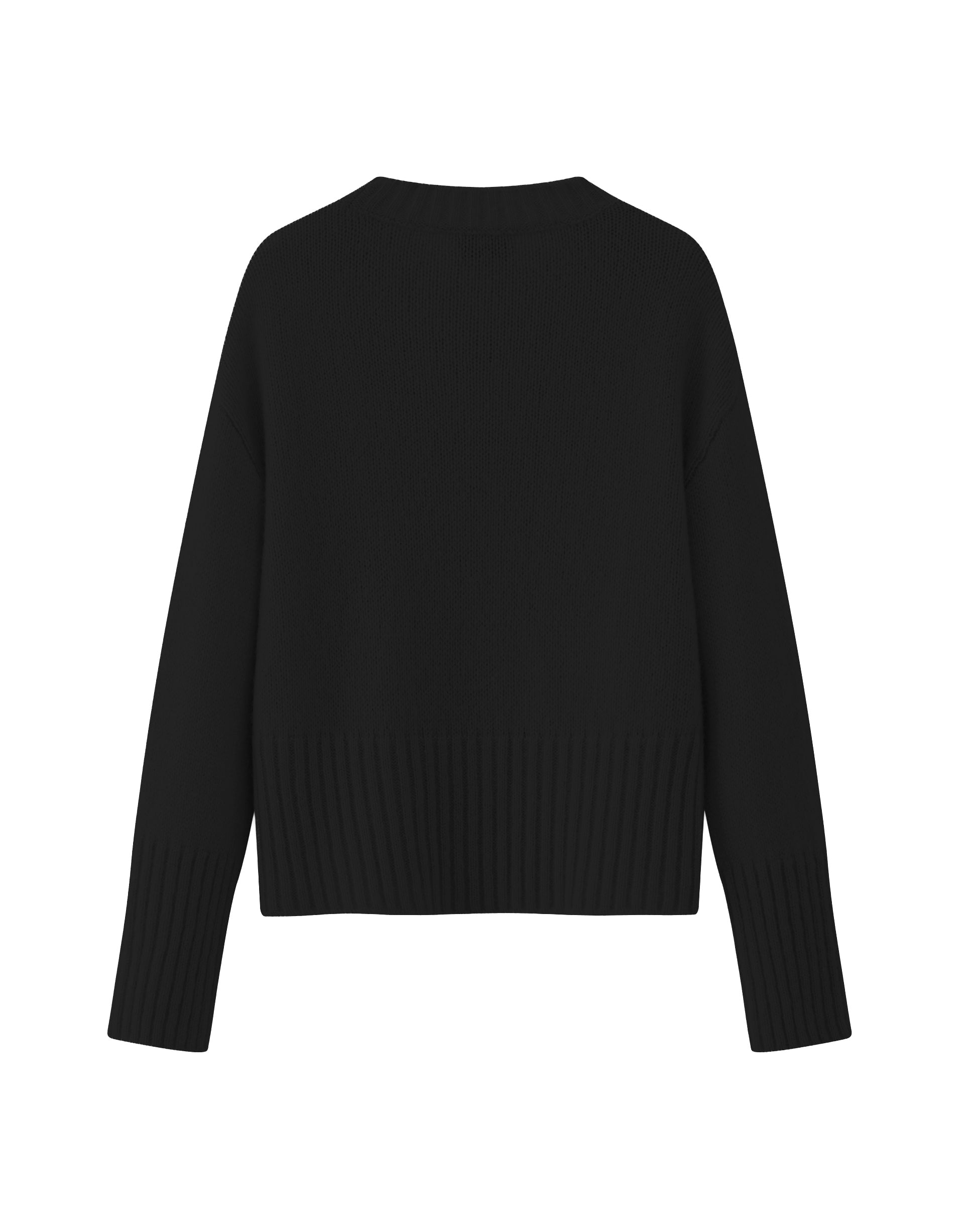 Damen Pullover in black (schwarz) aus Kaschmir-Seide – mittelschwerer Strick mit kurzer, breiter Passform, Rundhalsausschnitt und relaxten Ärmeln