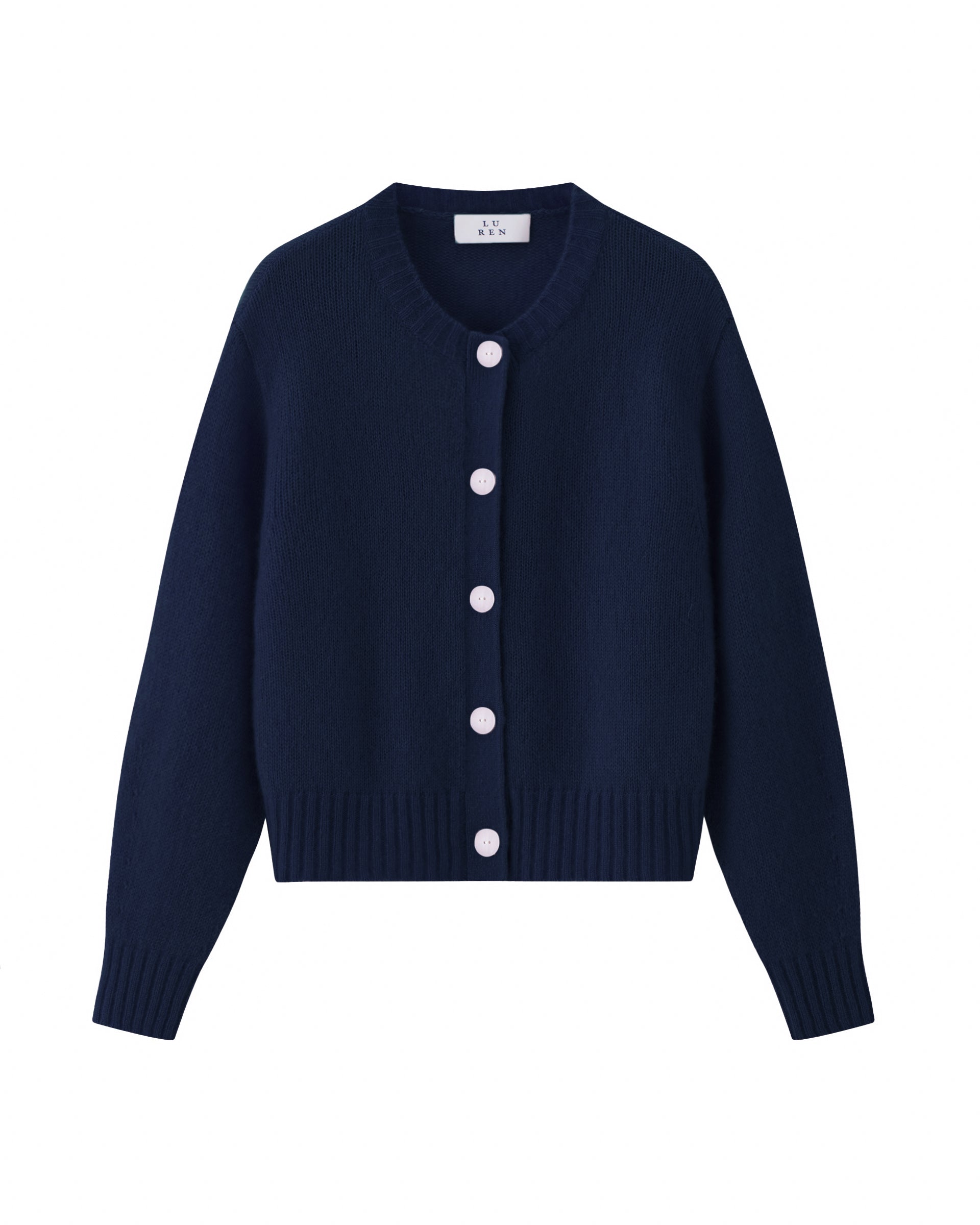 Damen Cardigan in French Navy (dunkelblau) aus Kaschmir-Seide – mittelschwerer, glatt gestrickter Cardigan mit Knopfleiste und relaxter Passform