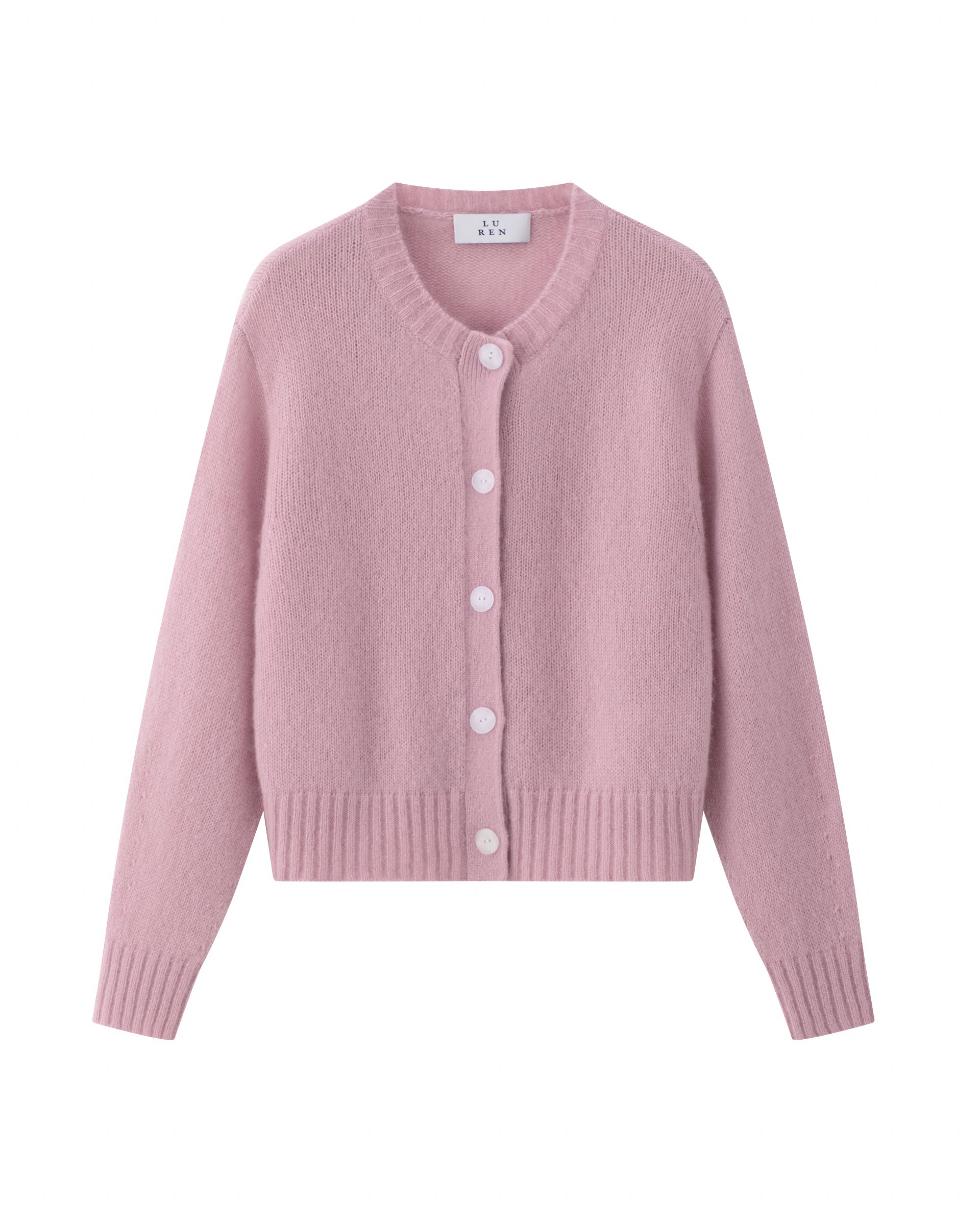 Damen Cardigan in Light Raspberry (rosa) aus Kaschmir-Seide – mittelschwerer, glatt gestrickter Cardigan mit Knopfleiste und relaxter Passform