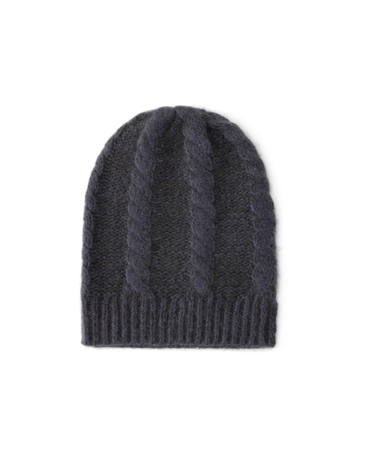 Damen Mütze aus 75 % Kaschmir und 25 % Seide in Forest Grey – Mütze aus Mouliné-Garn mit Zopfmuster und links gestrickter Struktur in grober Strickqualität. Der Umschlag in Rippstruktur verleiht dem Modell einen klassischen Look und sorgt für einen angenehmen Sitz.
