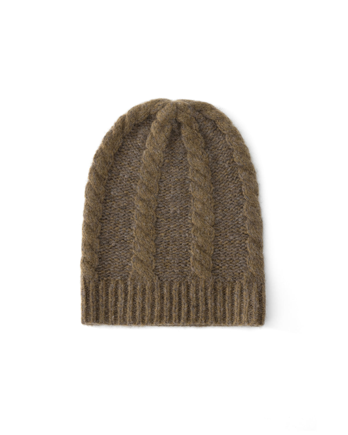 Damen Mütze aus 75 % Kaschmir und 25 % Seide in Wilderness Tapenade – Mütze aus Mouliné-Garn mit Zopfmuster und links gestrickter Struktur in grober Strickqualität. Der Umschlag in Rippstruktur verleiht dem Modell einen klassischen Look und sorgt für einen angenehmen Sitz.