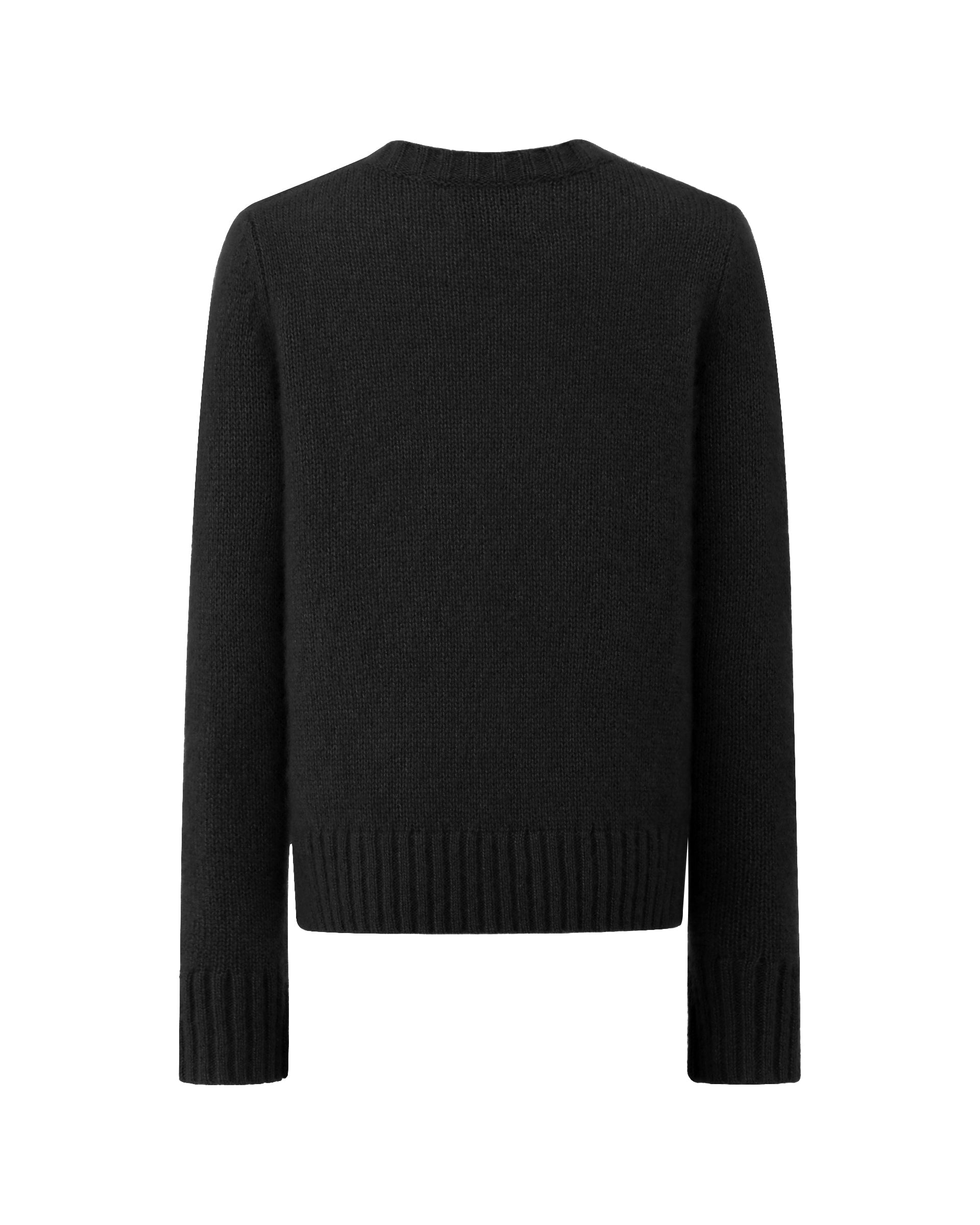 Damen Pullover aus 75 % Kaschmir und 25 % Seide in Black – glatt gestrickter Pullover in mittelschwerer Qualität mit relaxter Passform, Rundhalsausschnitt mit Kragen in Rippstruktur, klassischer Schulterform sowie langen, schmalen Ärmeln. Ärmelbündchen und Saum sind in Rippstruktur gearbeitet und verleihen dem Modell einen zeitlosen Look.