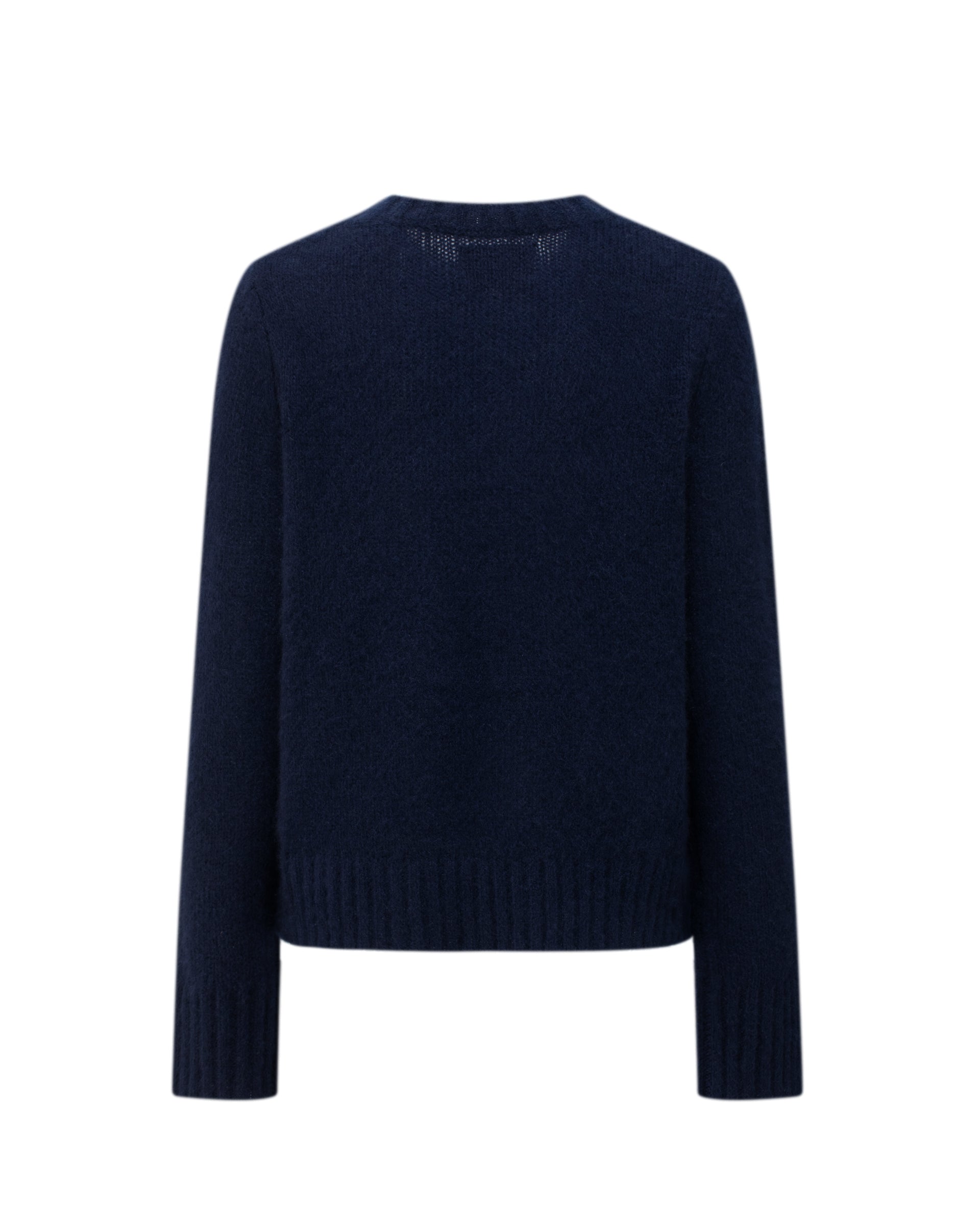 Damen Pullover aus 75 % Kaschmir und 25 % Seide in French Navy – glatt gestrickter Pullover in mittelschwerer Qualität mit relaxter Passform, Rundhalsausschnitt mit Kragen in Rippstruktur, klassischer Schulterform sowie langen, schmalen Ärmeln. Ärmelbündchen und Saum sind in Rippstruktur gearbeitet und verleihen dem Modell einen zeitlosen Look.