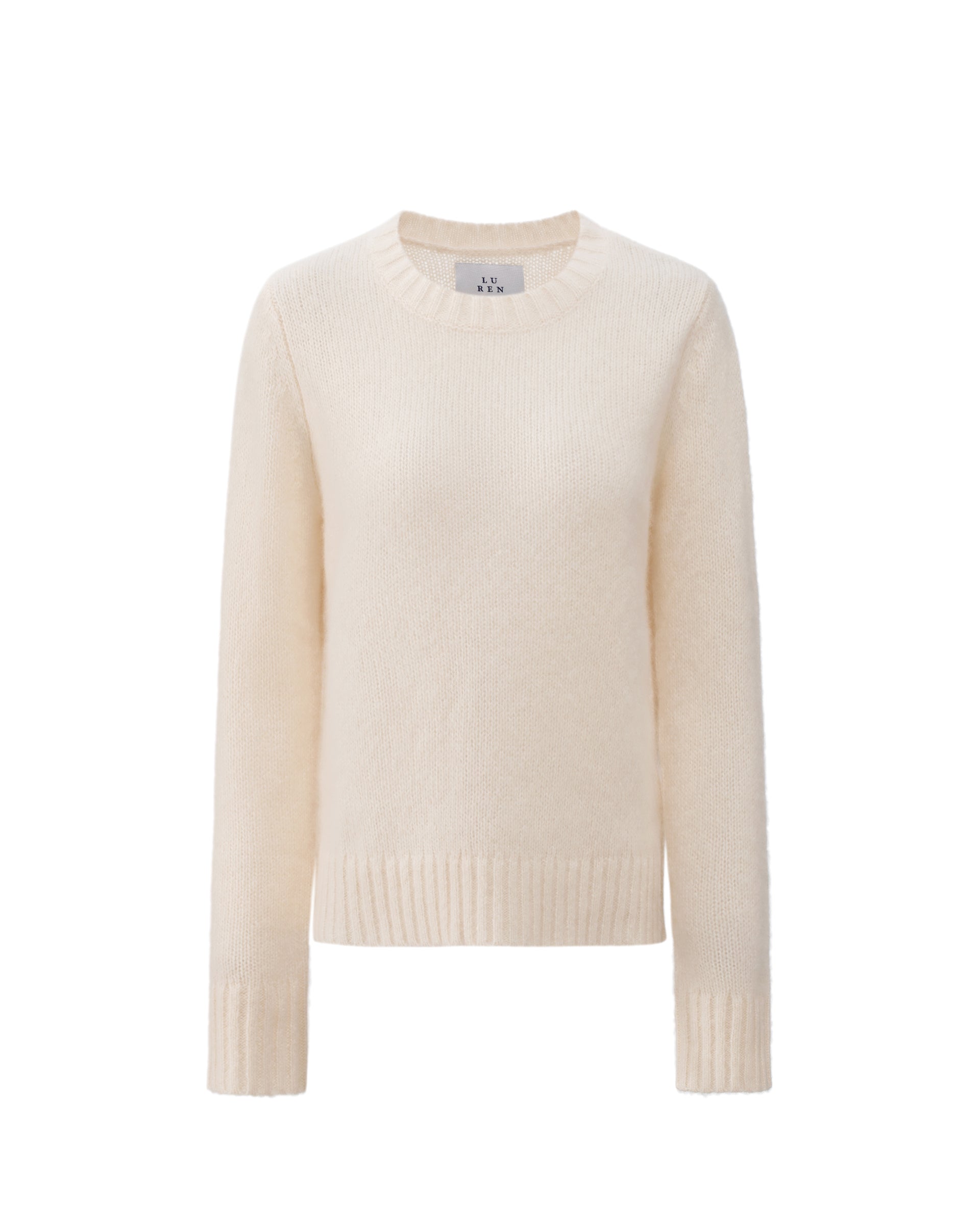 Damen Pullover aus 75 % Kaschmir und 25 % Seide in Ivory – glatt gestrickter Pullover in mittelschwerer Qualität mit relaxter Passform, Rundhalsausschnitt mit Kragen in Rippstruktur, klassischer Schulterform sowie langen, schmalen Ärmeln. Ärmelbündchen und Saum sind in Rippstruktur gearbeitet und verleihen dem Modell einen zeitlosen Look.