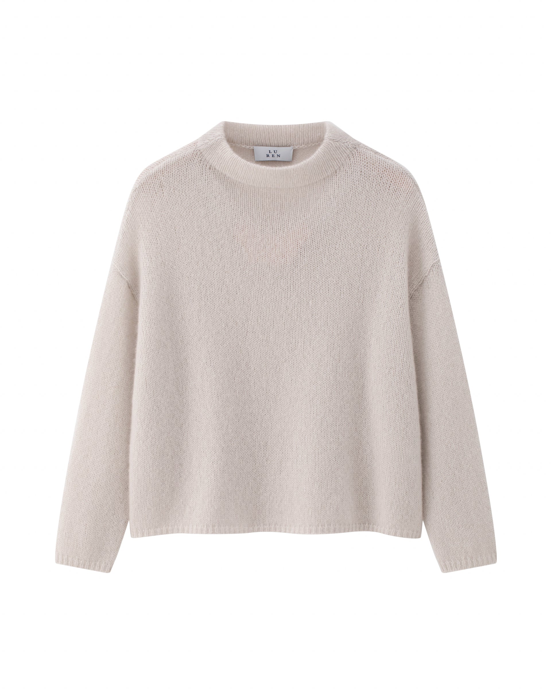 Damen Pullover in misty pink (rosa) aus Kaschmir-Seide – mittelschwerer, glatt und locker gestrickter Stoff, oversized Passform, Stehkragen, überschnittene Schultern, lange relaxte Ärmel sowie Rippbündchen an Ärmeln und Saum