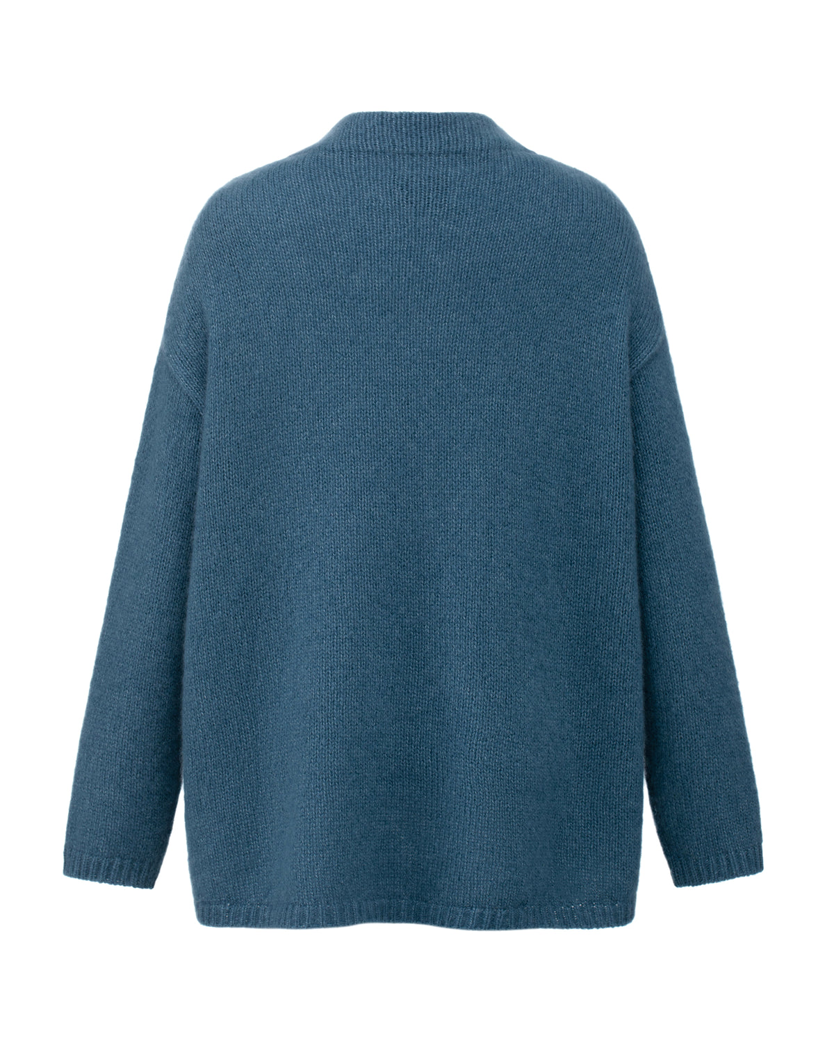 Damen Pullover aus 75 % Kaschmir und 25 % Seide in Cristal Teal – glatt gestrickter Pullover in mittelschwerer Qualität mit oversized Passform, Stehkragen, überschnittener Schulterform sowie langen, relaxten Ärmeln. Das Modell überzeugt mit einer modernen, entspannten Silhouette und zeitlosem Design.