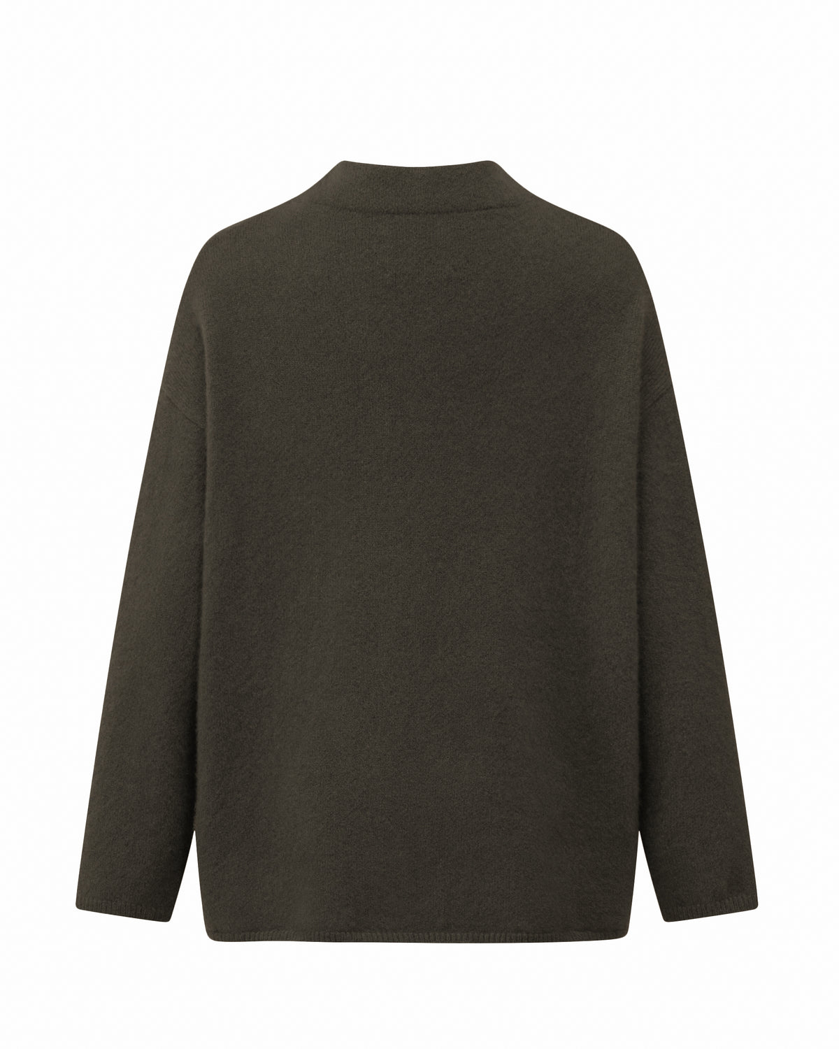 Damen Pullover aus 80 % Kaschmir, 18 % Polyamid und 2 % Elastan in Black Forest – glatt gestrickter Pullover in mittelschwerer Qualität mit gefilzter, besonders elastischer Oberfläche und oversized Passform. Das Modell verfügt über einen Stehkragen, eine überschnittene Schulterform sowie lange, relaxte Ärmel und überzeugt durch seine moderne, komfortable Silhouette.