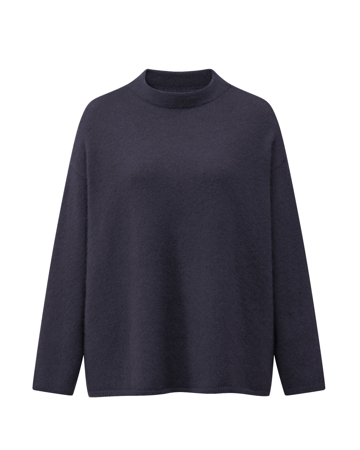 Damen Pullover aus 80 % Kaschmir, 18 % Polyamid und 2 % Elastan in Graphite Grey – glatt gestrickter Pullover in mittelschwerer Qualität mit gefilzter, besonders elastischer Oberfläche und oversized Passform. Das Modell verfügt über einen Stehkragen, eine überschnittene Schulterform sowie lange, relaxte Ärmel und überzeugt durch seine moderne, komfortable Silhouette.