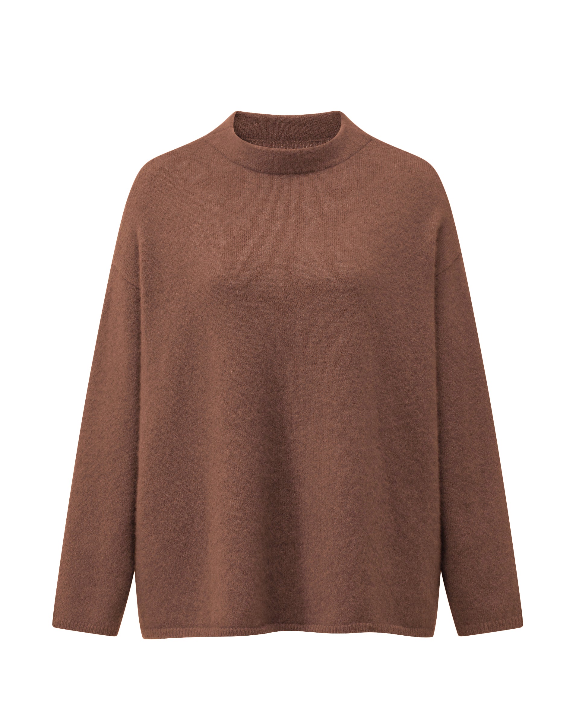Damen Pullover aus 80 % Kaschmir, 18 % Polyamid und 2 % Elastan in Maple – glatt gestrickter Pullover in mittelschwerer Qualität mit gefilzter, besonders elastischer Oberfläche und oversized Passform. Das Modell verfügt über einen Stehkragen, eine überschnittene Schulterform sowie lange, relaxte Ärmel und überzeugt durch seine moderne, komfortable Silhouette.