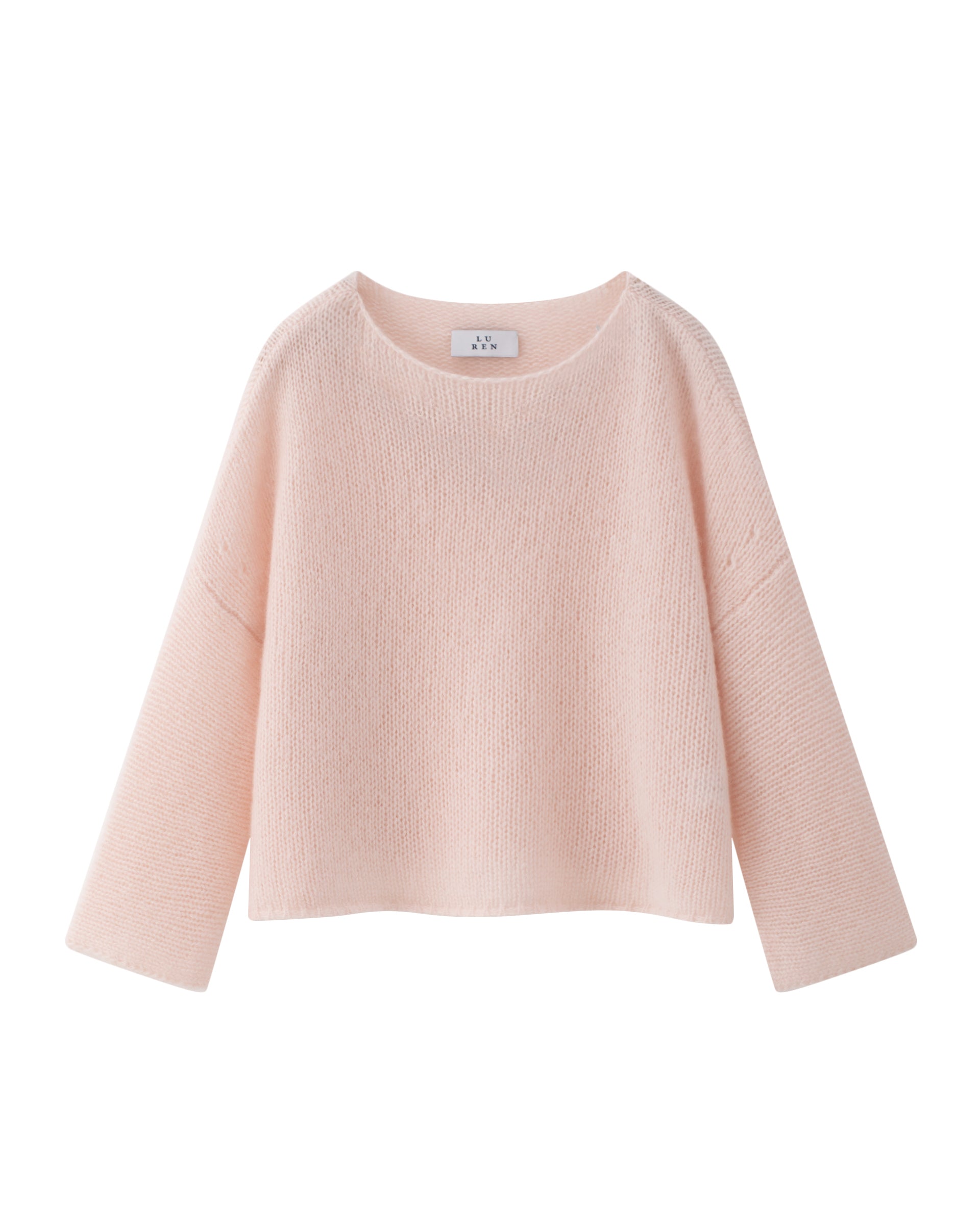 Damen Pullover in cherry blossom (hellorange) aus Kaschmir-Seide – grob, glatt und locker gestrickt mit dekorativem Lochmuster oberhalb der Ärmel, oversized Passform, U-Boot-Ausschnitt, überschnittene Schultern sowie lange, weite Ärmel.