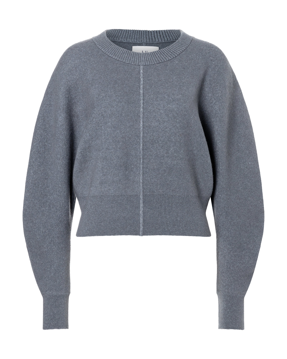 Damen Pullover aus 62% Kaschmir, 24% Polyamid, 11% Filamentseide und 3% Elastan in Storm – Feinstrickpullover mit mittig farblich abgesetztem Streifen, Rundhalsausschnitt sowie Ärmelbündchen, Kragen und Saum in Rippstruktur.