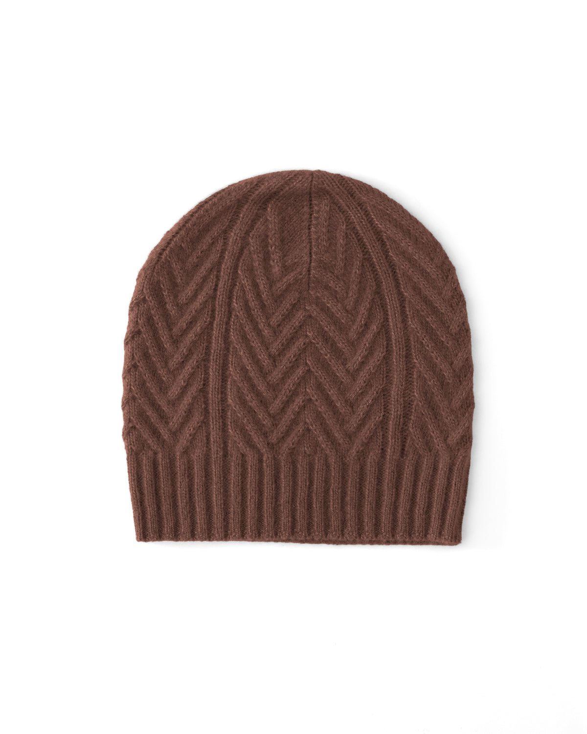 Damen Mütze aus 75 % Kaschmir und 25 % Seide in Maple – Mütze mit Zopfmuster in mittelschwerer Strickqualität. Der Saum in Rippstruktur sorgt für einen klassischen Abschluss und einen angenehmen Sitz.