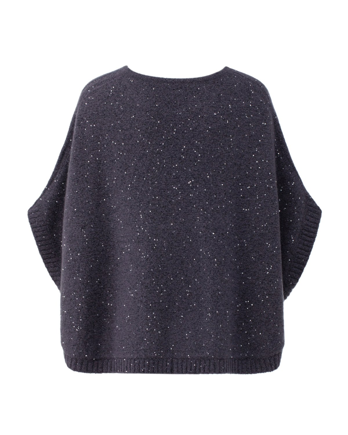 Damen Poncho aus 56% Kaschmir, 28% Baumwolle, 12% Polyamid, 2% Pailletten, 2% Elastan in Graphite Grey – Poncho mit Rundhalsausschnitt und eingearbeiteten Pailletten.