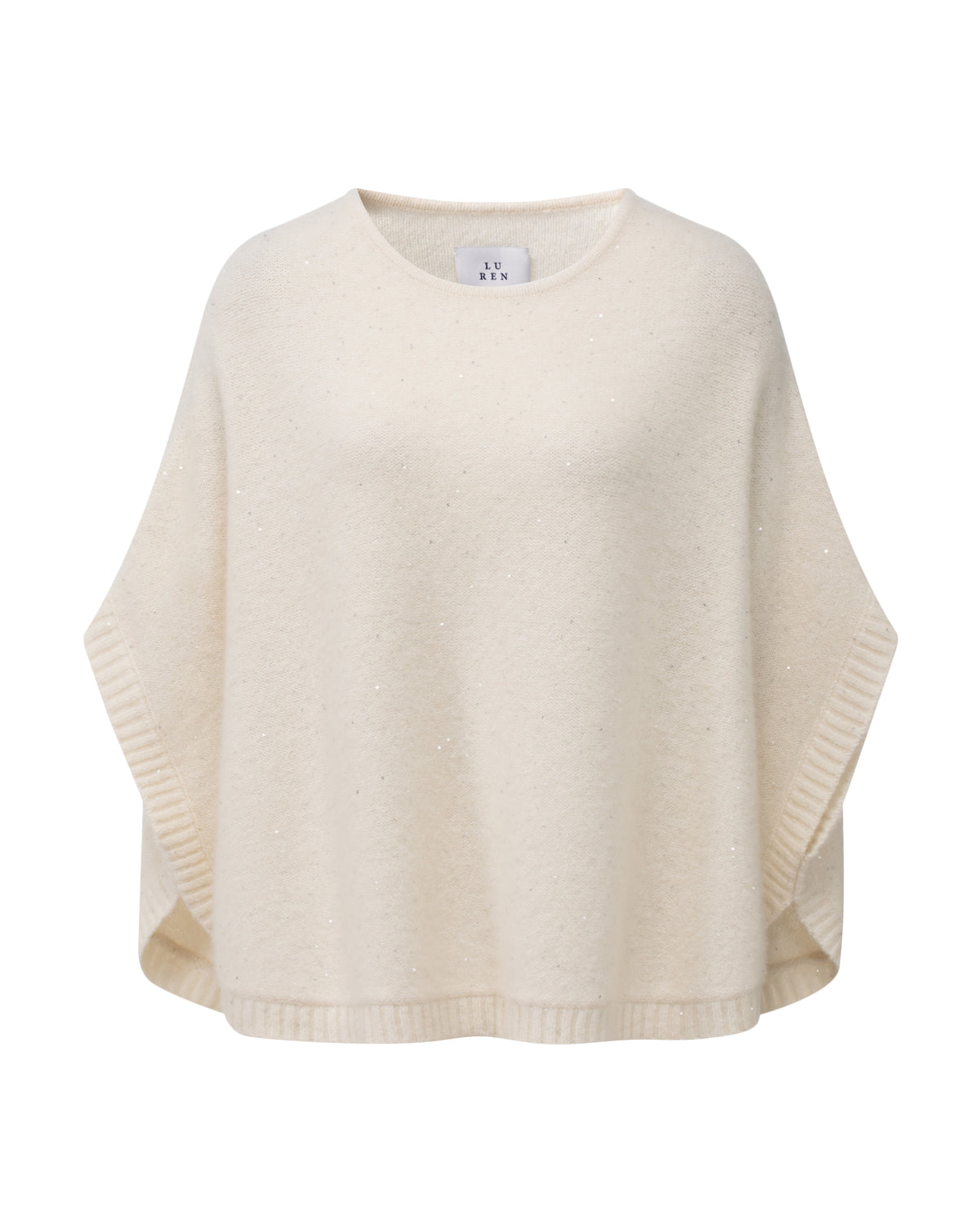 Damen Poncho aus 56% Kaschmir, 28% Baumwolle, 12% Polyamid, 2% Pailletten, 2% Elastan in Estelle – Poncho mit Rundhalsausschnitt und eingearbeiteten Pailletten.