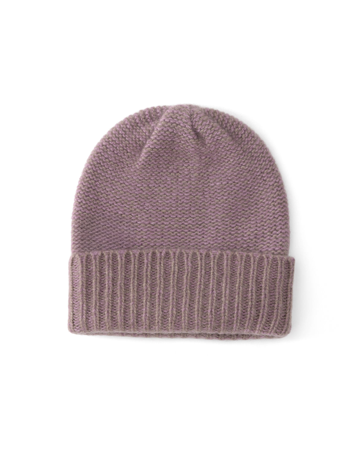 Mütze aus 75% Kaschmir, 25% Seide in Twine Lilac – Mütze mit Rippstruktur am Saum.