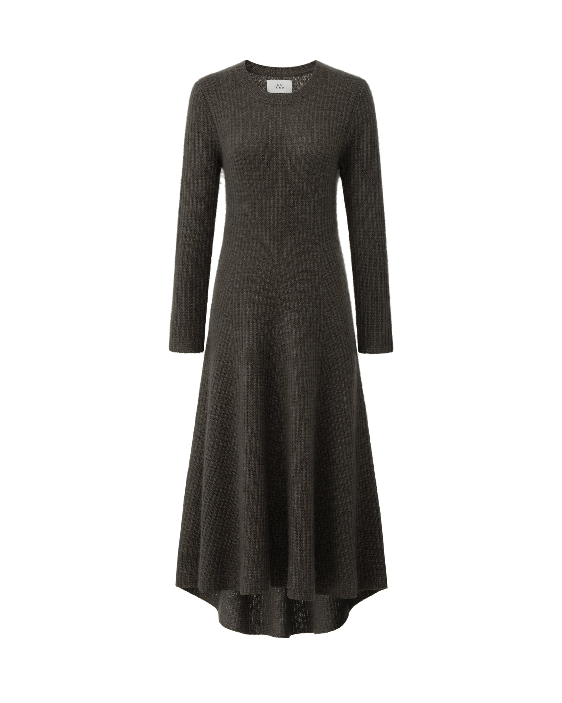 Damen Strickkleid aus 75 % Kaschmir und 25 % Seide in Black Forest – Strickkleid mit strukturiertem Strickmuster in mittelschwerer Qualität und körperbetonter Passform, die ab der Taille in eine feminine A-Linie übergeht. Das Modell verfügt über einen Rundhalsausschnitt mit Kragen in Rippstruktur sowie klassische, lange, schmale Ärmel und verbindet zeitlose Eleganz mit einer modernen Silhouette.

