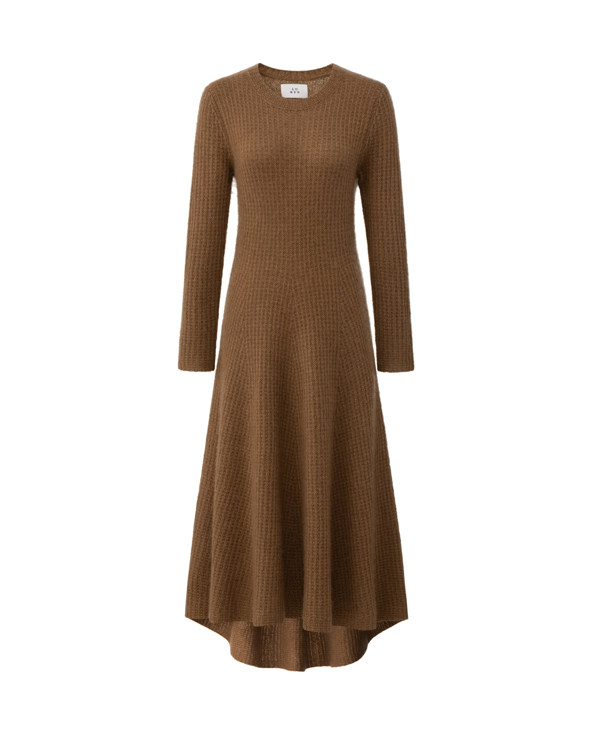 Damen Strickkleid aus 75 % Kaschmir und 25 % Seide in Vintage Cocoa – Strickkleid mit strukturiertem Strickmuster in mittelschwerer Qualität und körperbetonter Passform, die ab der Taille in eine feminine A-Linie übergeht. Das Modell verfügt über einen Rundhalsausschnitt mit Kragen in Rippstruktur sowie klassische, lange, schmale Ärmel und verbindet zeitlose Eleganz mit einer modernen Silhouette.