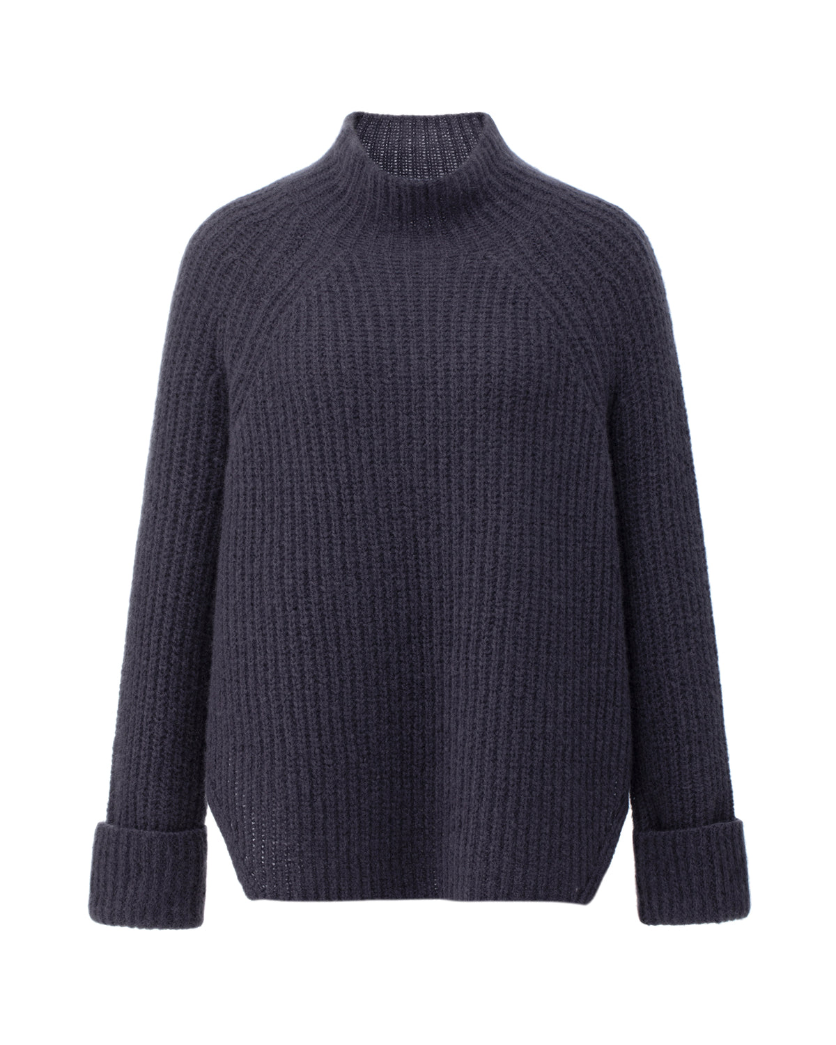 Damen Pullover aus 75 % Kaschmir und 25 % Seide in Graphite Grey – Pullover in grober Halbpatent-Strickstruktur mit locker fallender Passform. Der Stehkragen, Raglanärmel sowie die langen, schmalen Ärmel mit umgeschlagenen Bündchen verleihen dem Modell eine moderne Silhouette. Seitliche Schlitze sorgen für zusätzlichen Tragekomfort und runden das zeitlose Design ab.