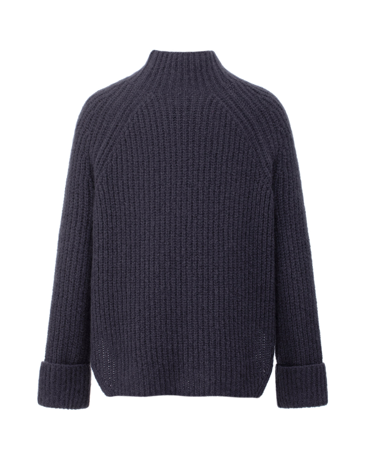 Damen Pullover aus 75 % Kaschmir und 25 % Seide in Graphite Grey – Pullover in grober Halbpatent-Strickstruktur mit locker fallender Passform. Der Stehkragen, Raglanärmel sowie die langen, schmalen Ärmel mit umgeschlagenen Bündchen verleihen dem Modell eine moderne Silhouette. Seitliche Schlitze sorgen für zusätzlichen Tragekomfort und runden das zeitlose Design ab.
