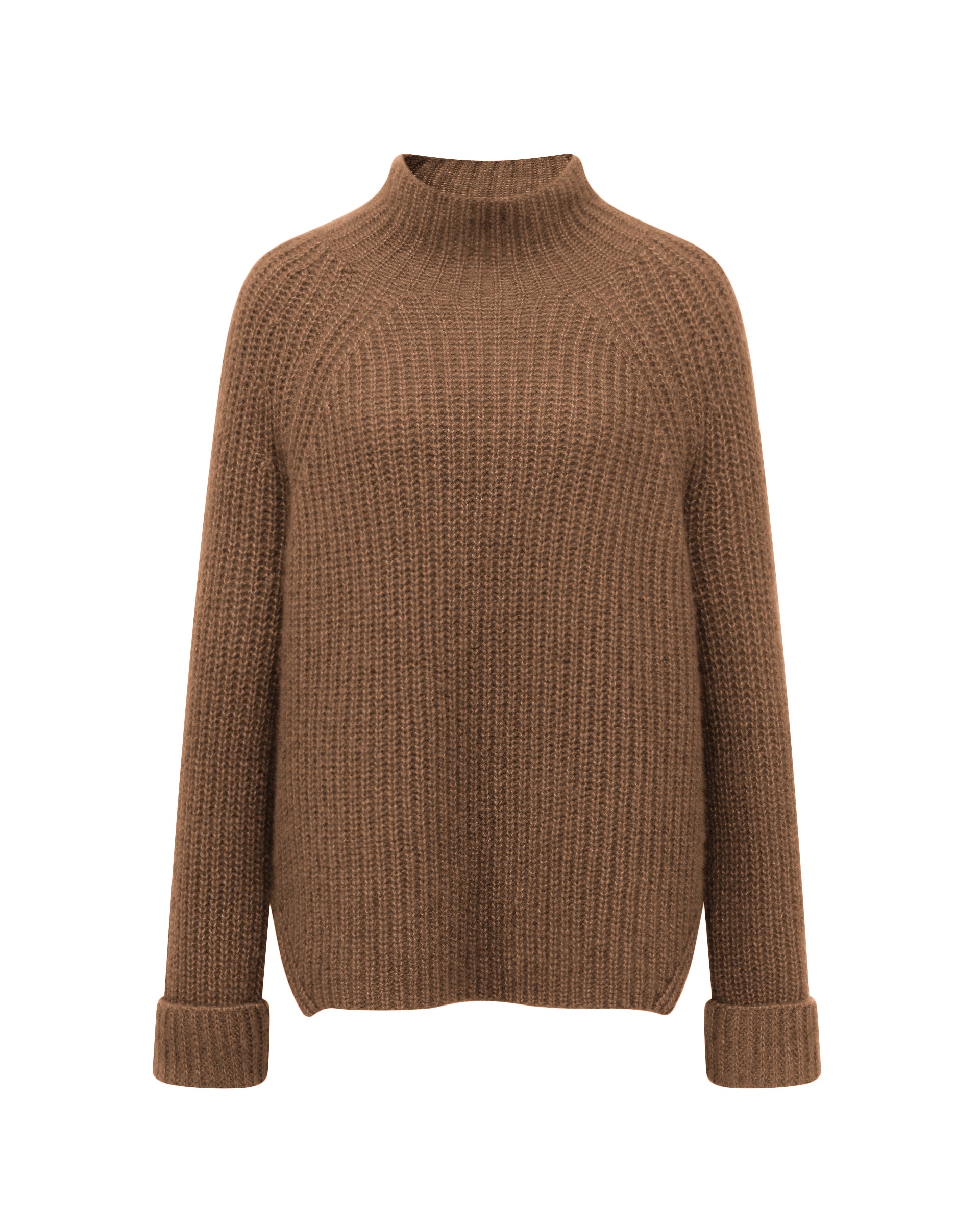 Damen Pullover aus 75 % Kaschmir und 25 % Seide in Vintage Cocoa – Pullover in grober Halbpatent-Strickstruktur mit locker fallender Passform. Der Stehkragen, Raglanärmel sowie die langen, schmalen Ärmel mit umgeschlagenen Bündchen verleihen dem Modell eine moderne Silhouette. Seitliche Schlitze sorgen für zusätzlichen Tragekomfort und runden das zeitlose Design ab.
