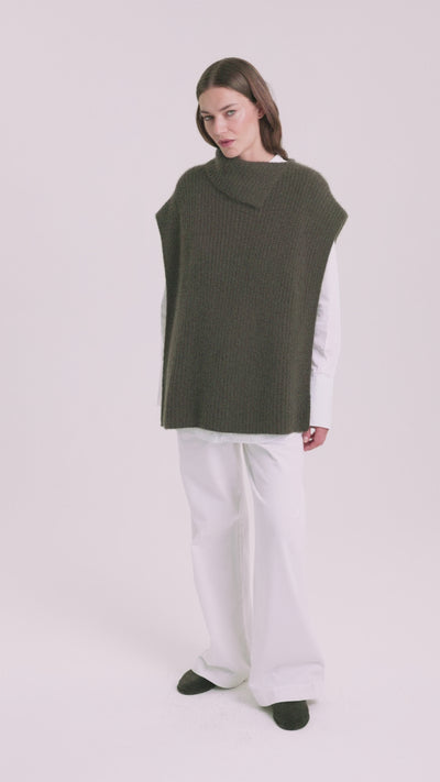 Damen Poncho aus 75 % Kaschmir und 25 % Seide in Black Forest – vielseitig tragbarer Poncho in grober Halbpatent-Strickstruktur mit breitem Kragen im Halbpatent-Strickmuster. Das zeitlose Design überzeugt durch seine moderne Silhouette und vielfältige Stylingmöglichkeiten.